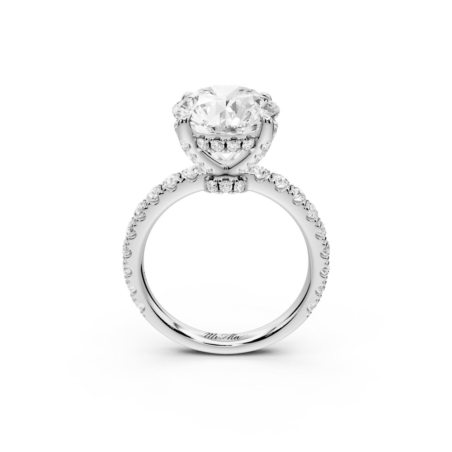 Jade - 4ct 18k white gold round hidden halo diamond crown and bridge pavé engagamnet ring - Mr. Alex Jewelry
