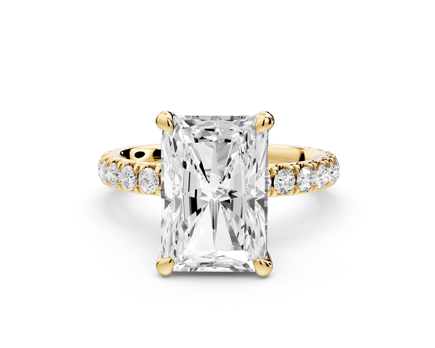 Jade - 4ct 18k yellow gold emerald hidden halo diamond crown and bridge pavé engagamnet ring - Mr. Alex Jewelry