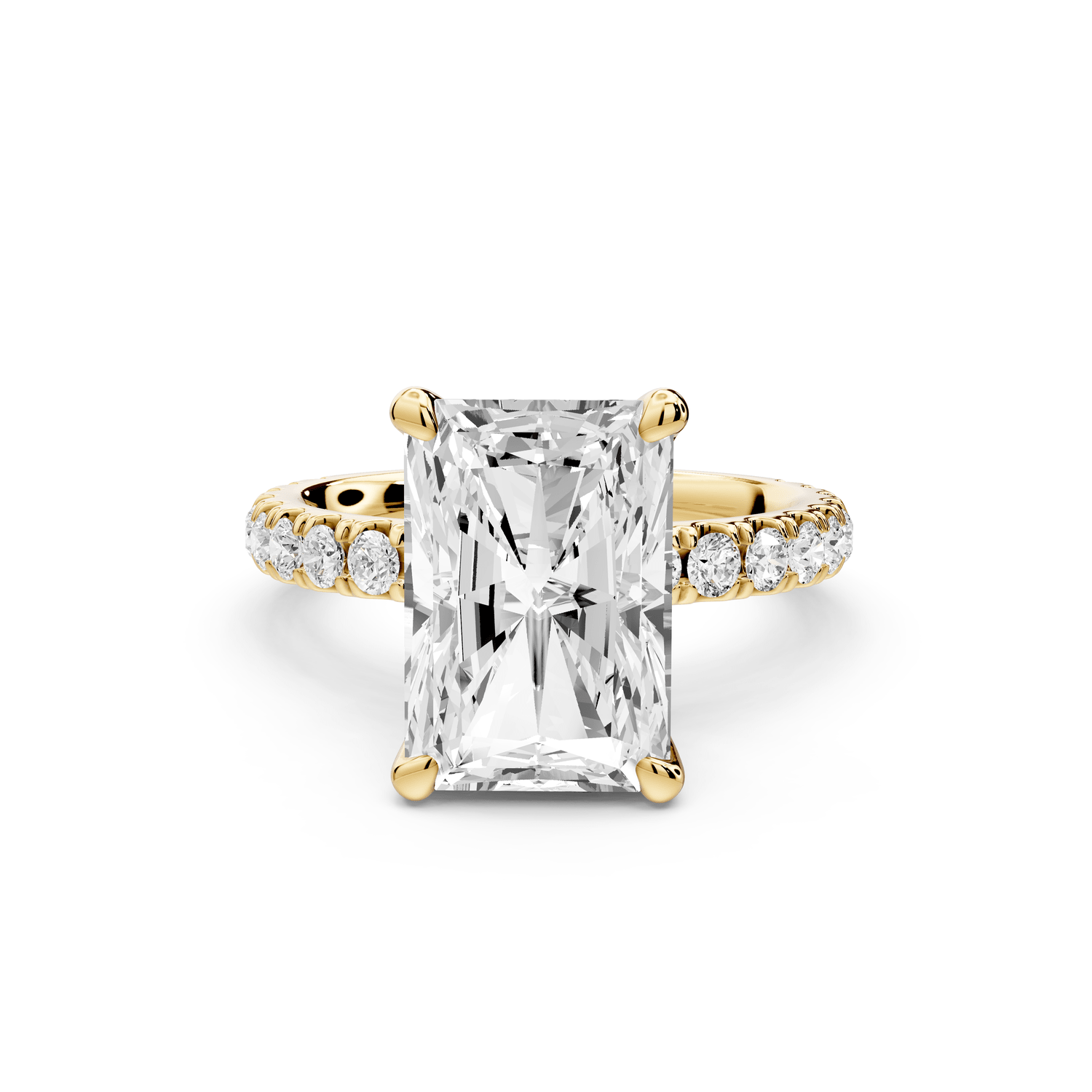Jade - 4ct 18k yellow gold emerald hidden halo diamond crown and bridge pavé engagamnet ring - Mr. Alex Jewelry