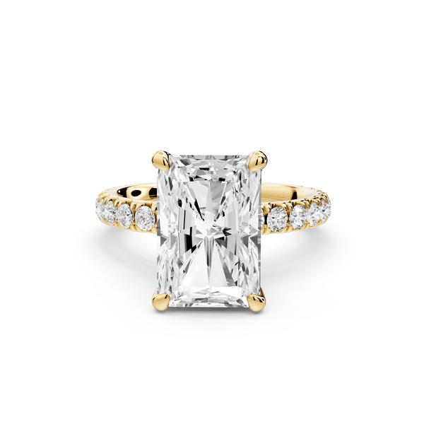 Jade - 4ct 18k yellow gold emerald hidden halo diamond crown and bridge pavé engagamnet ring - Mr. Alex Jewelry