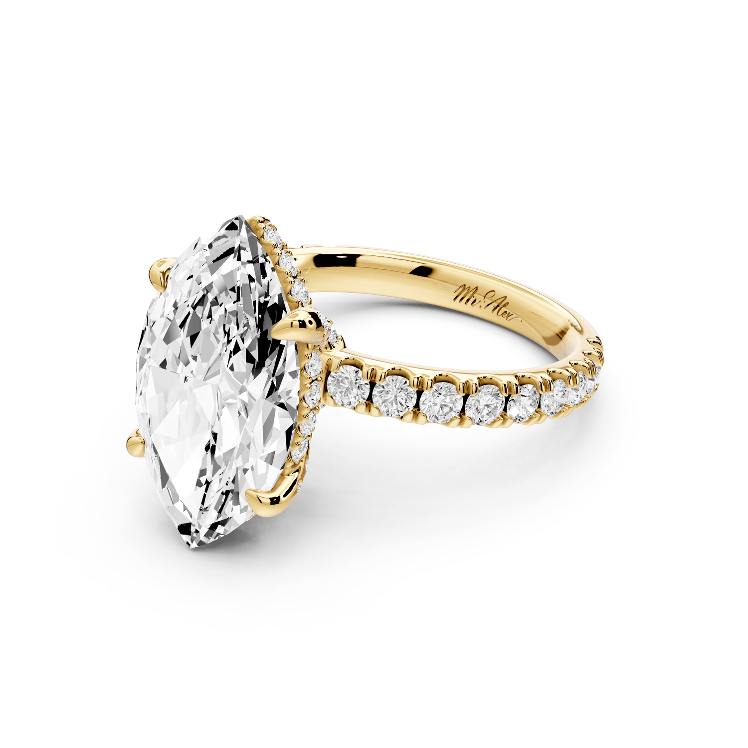 Jade - 4ct 18k yellow gold marquise hidden halo diamond crown and bridge pavé engagement ring - Mr. Alex Jewelry