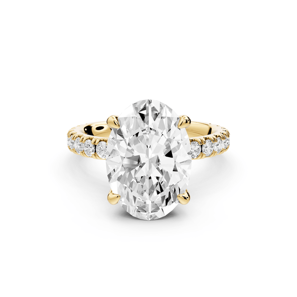 Jade - 4ct 18k yellow gold oval hidden halo diamond crown and bridge pavé engagamnet ring - Mr. Alex Jewelry