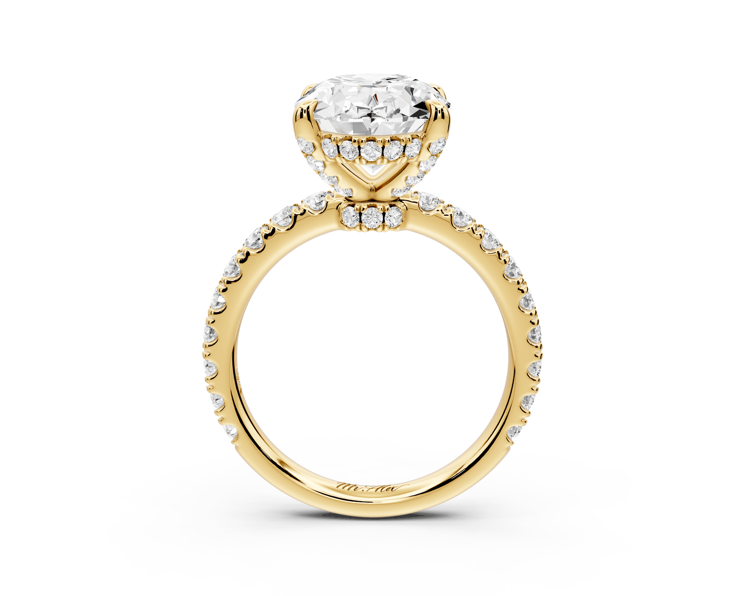 Jade - 4ct 18k yellow gold oval hidden halo diamond crown and bridge pavé engagamnet ring - Mr. Alex Jewelry