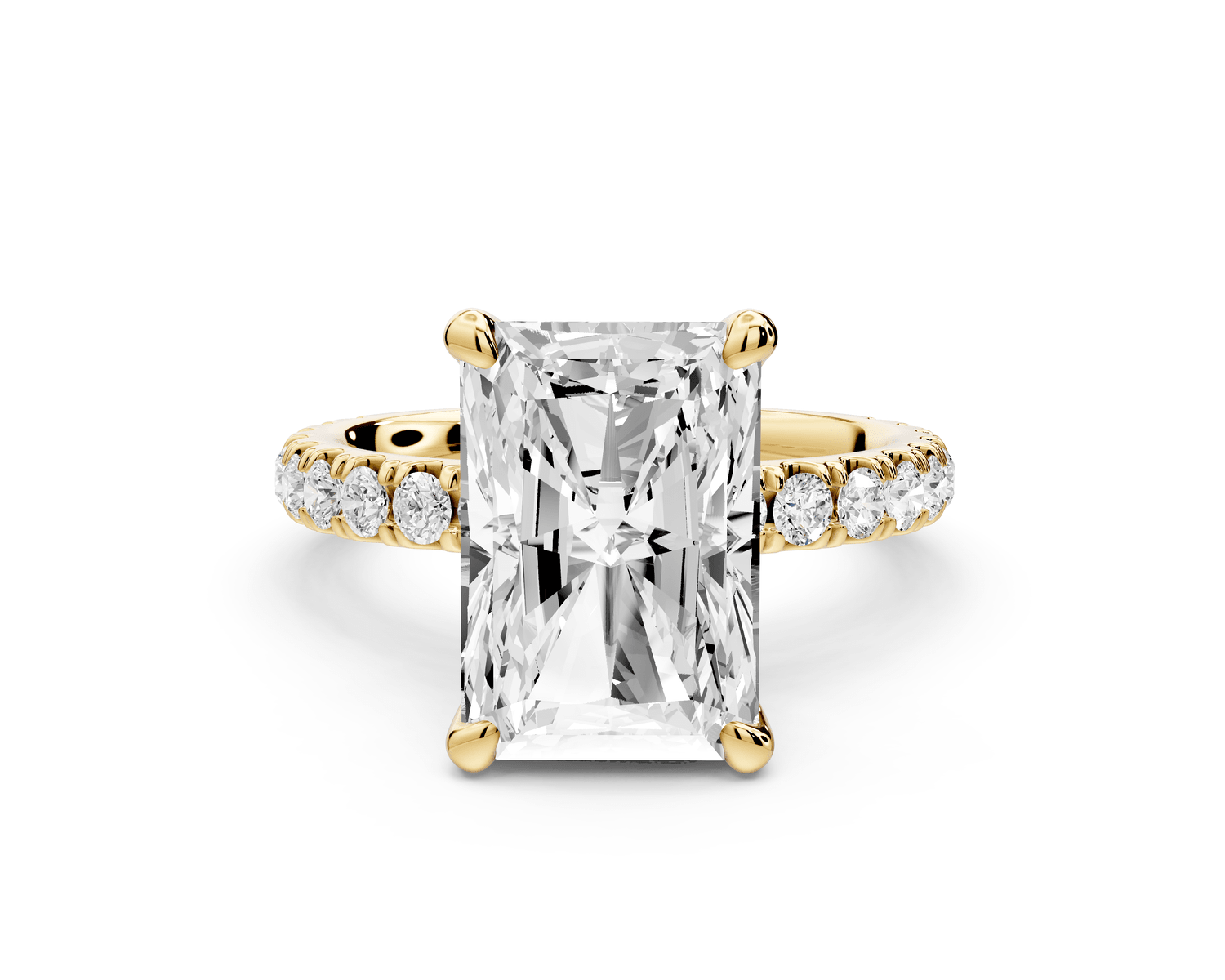 Jade - 4ct 18k yellow gold radiant hidden halo diamond crown and bridge pavé engagement ring - Mr. Alex Jewelry