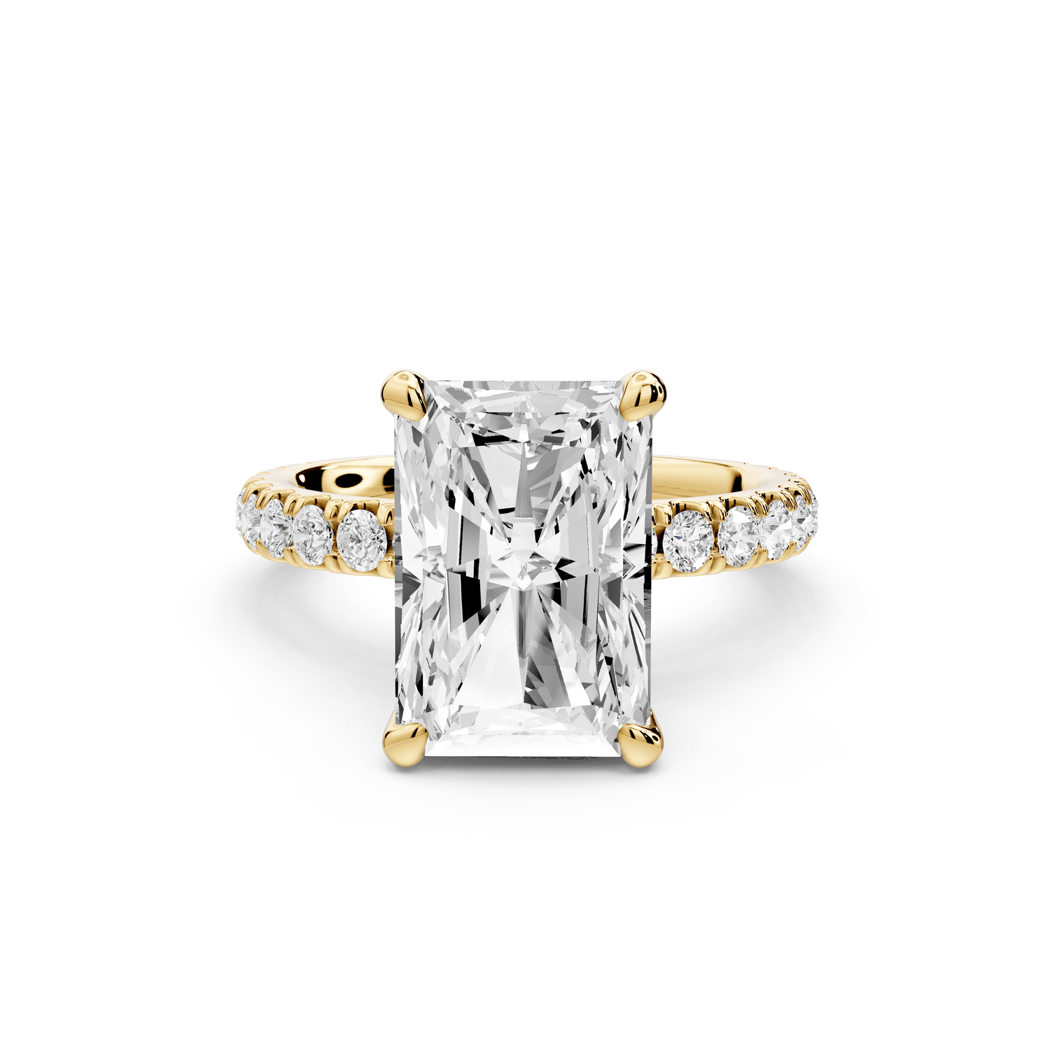 Jade - 4ct 18k yellow gold radiant hidden halo diamond crown and bridge pavé engagement ring - Mr. Alex Jewelry