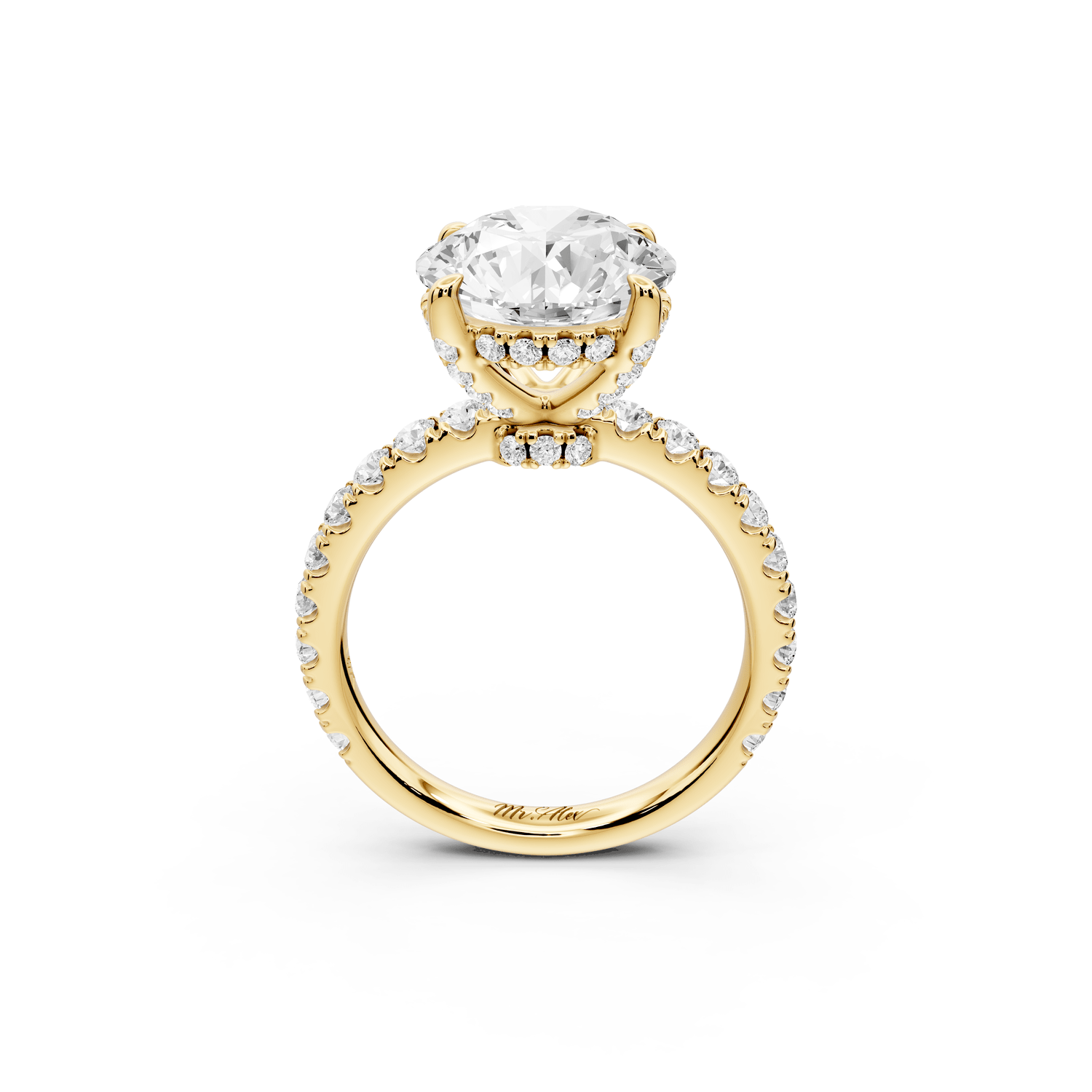 Jade - 4ct 18k yellow gold round hidden halo diamond crown and bridge pavé engagamnet ring - Mr. Alex Jewelry