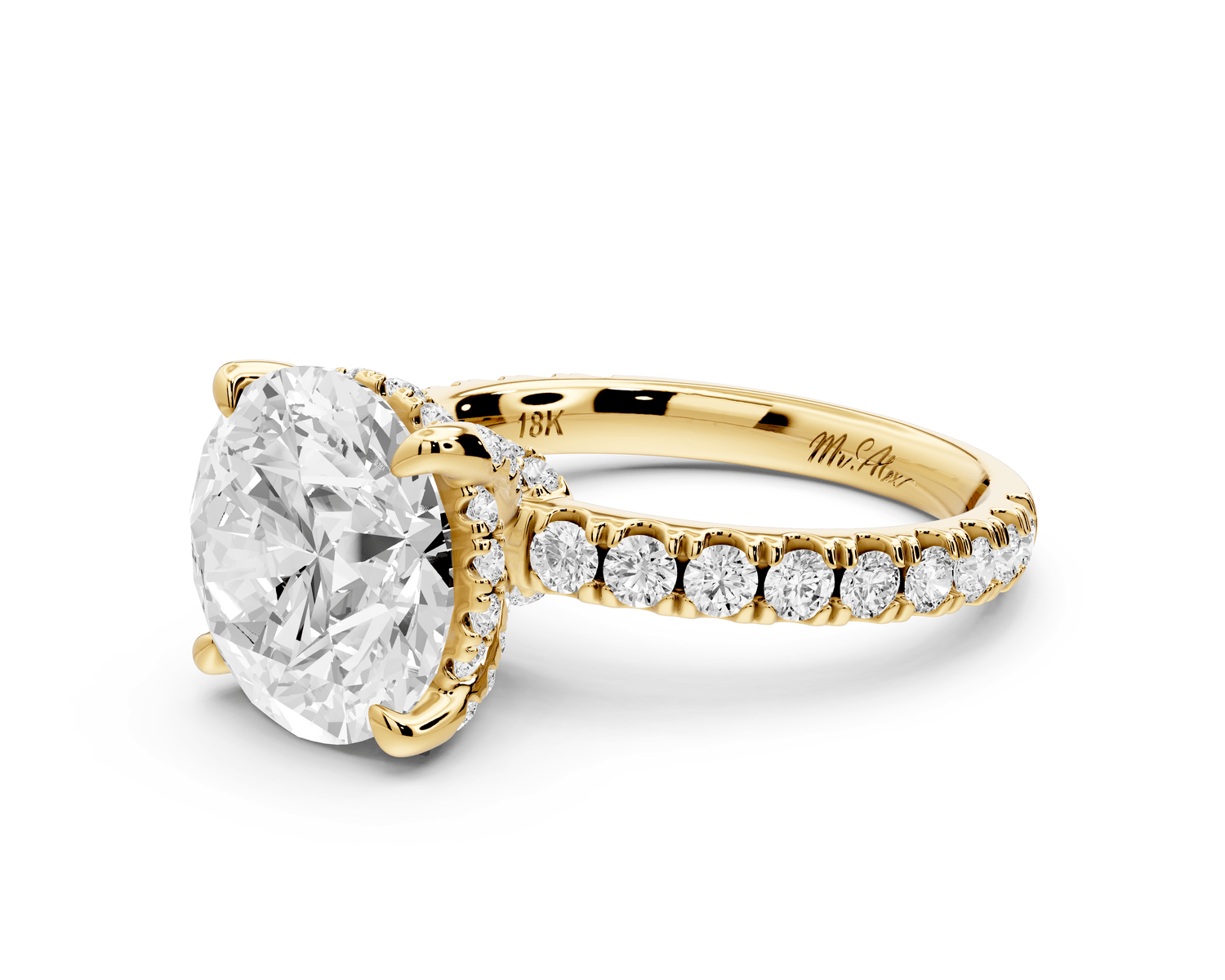 Jade - 4ct 18k yellow gold round hidden halo diamond crown and bridge pavé engagamnet ring - Mr. Alex Jewelry