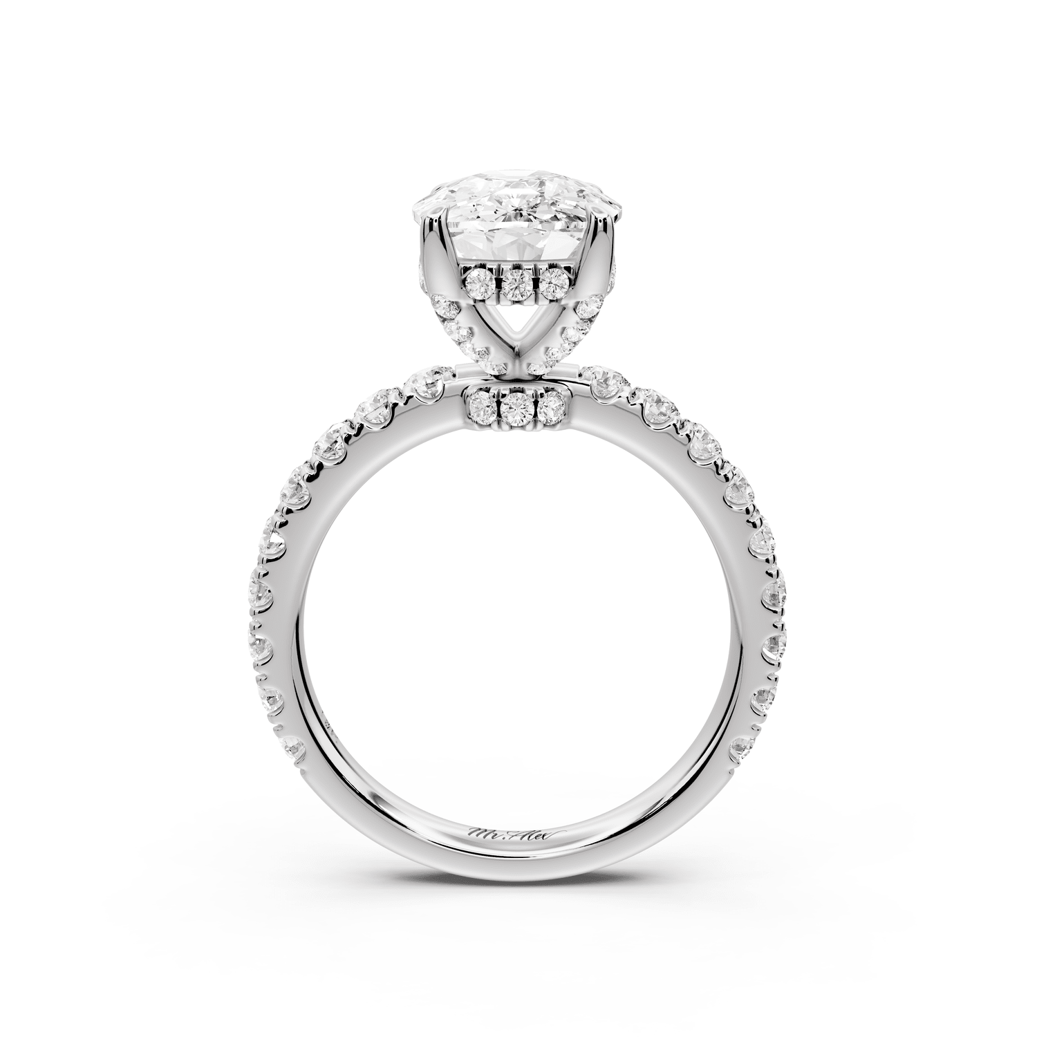 Jade - 4ct platinum ecushion hidden halo diamond crown and bridge pavé engagement ring - Mr. Alex Jewelry