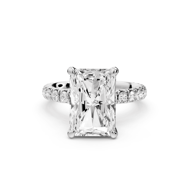 Jade - 4ct platinum emerald hidden halo diamond crown and bridge pavé engagamnet ring - Mr. Alex Jewelry