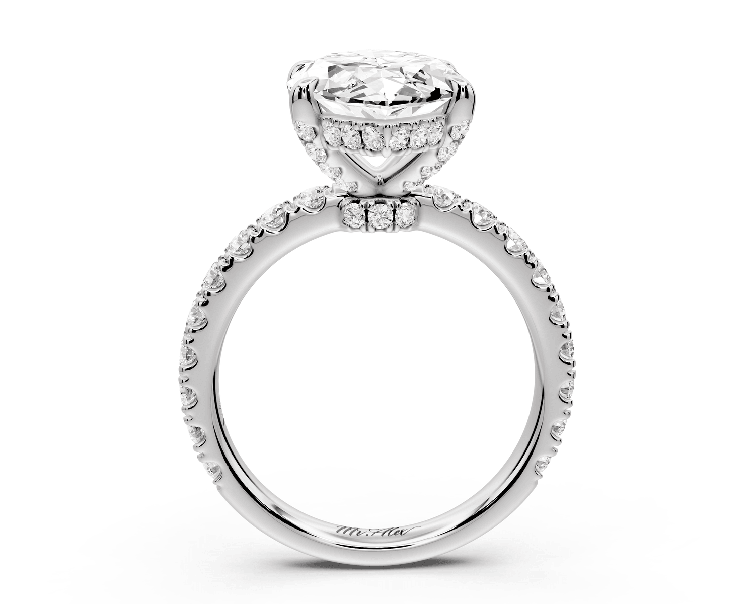 Jade - 4ct platinum marquise hidden halo diamond crown and bridge pavé engagement ring - Mr. Alex Jewelry