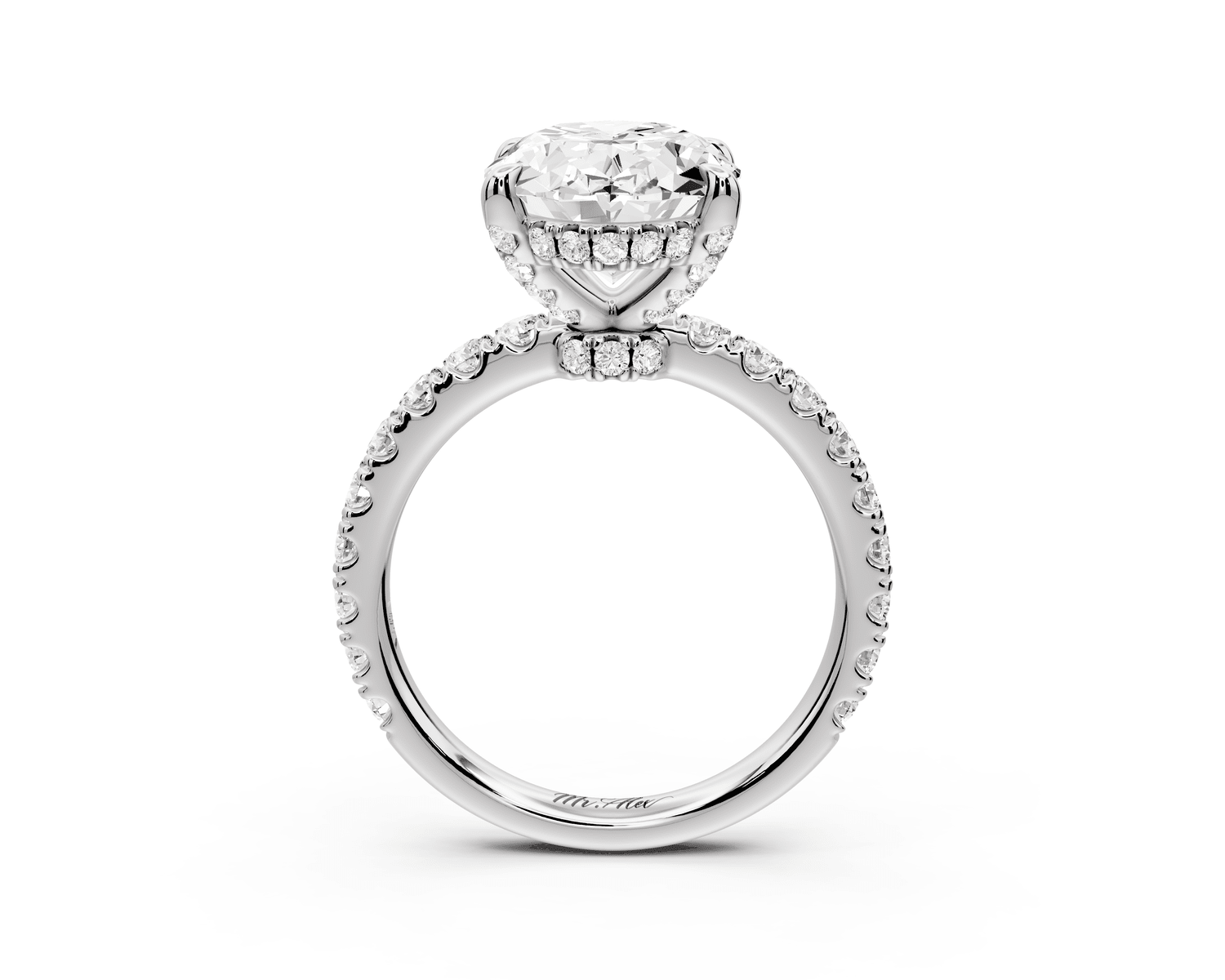 Jade - 4ct platinum oval hidden halo diamond crown and bridge pavé engagamnet ring - Mr. Alex Jewelry