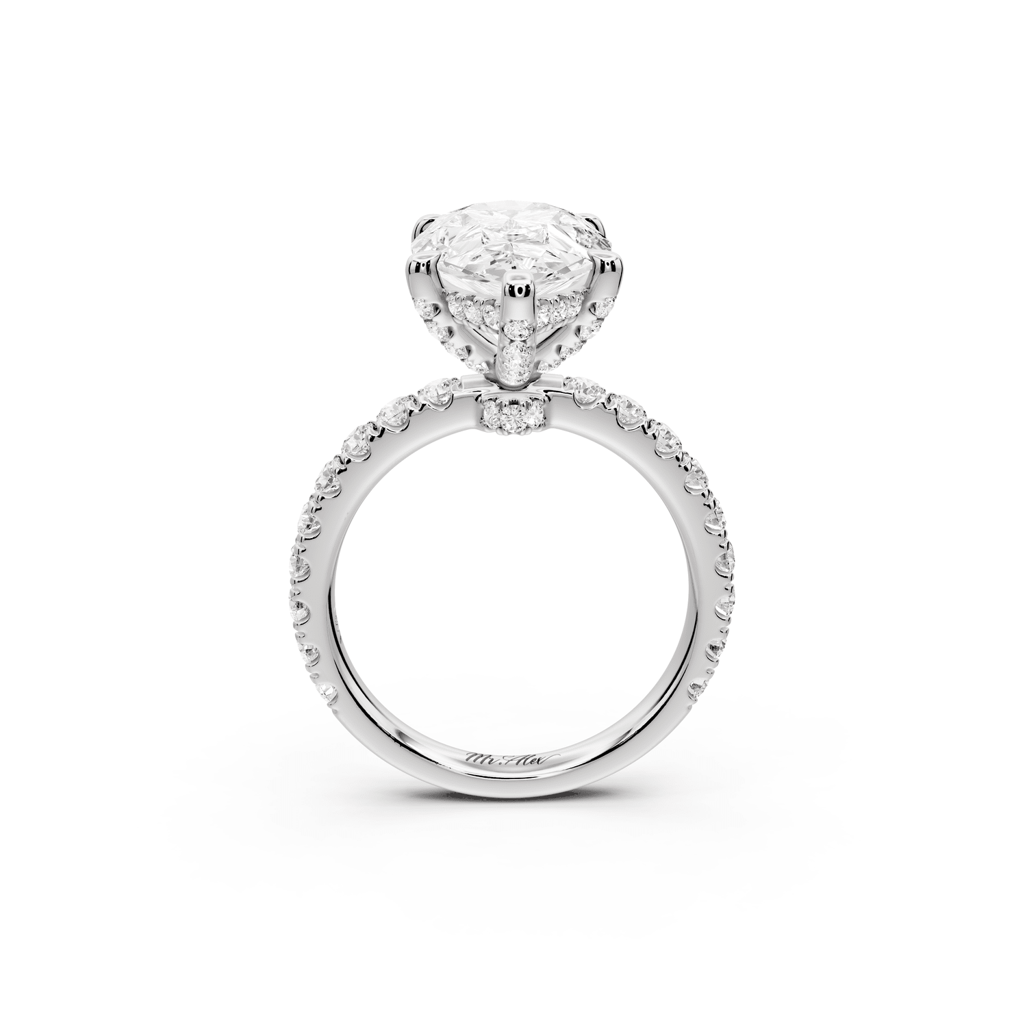 Jade - 4ct platinum pear hidden halo diamond crown and bridge pavé engagamnet ring - Mr. Alex Jewelry