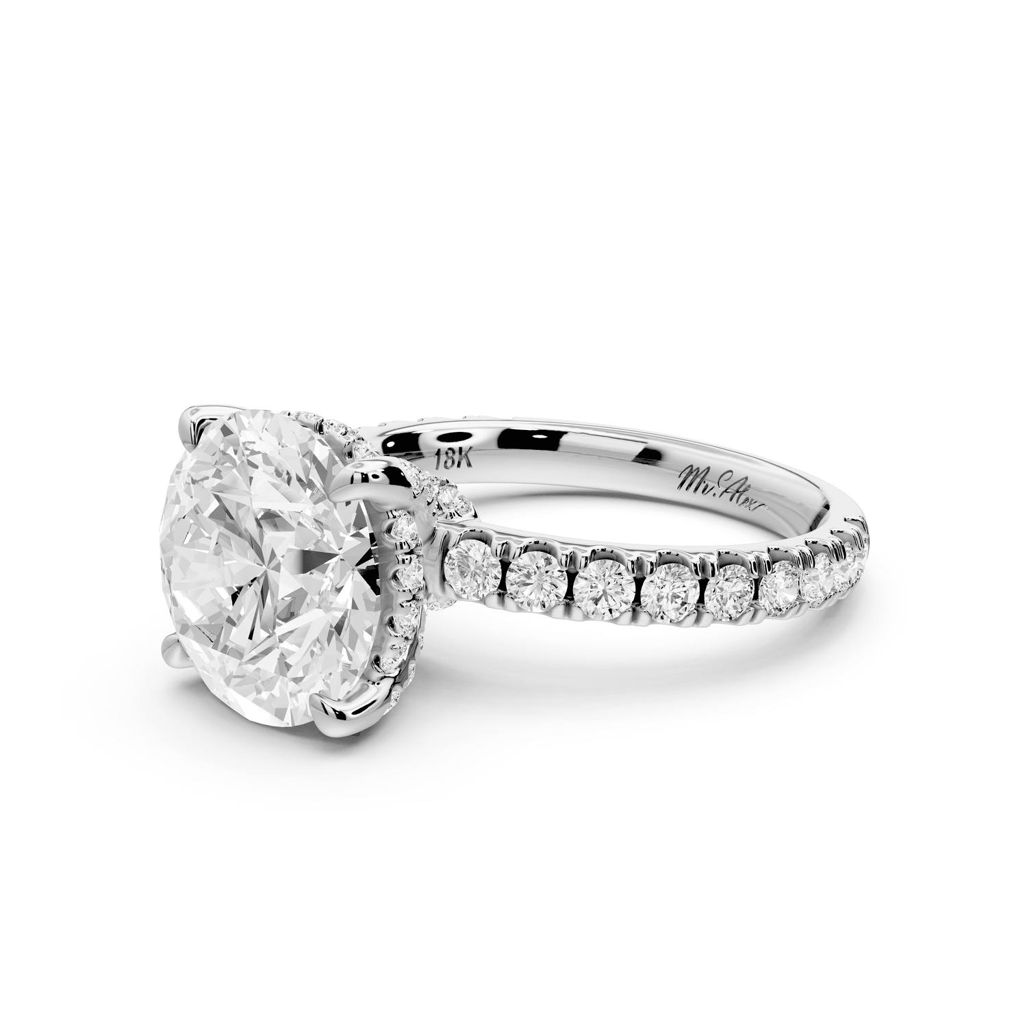 Jade - 4ct platinum round hidden halo diamond crown and bridge pavé engagamnet ring - Mr. Alex Jewelry
