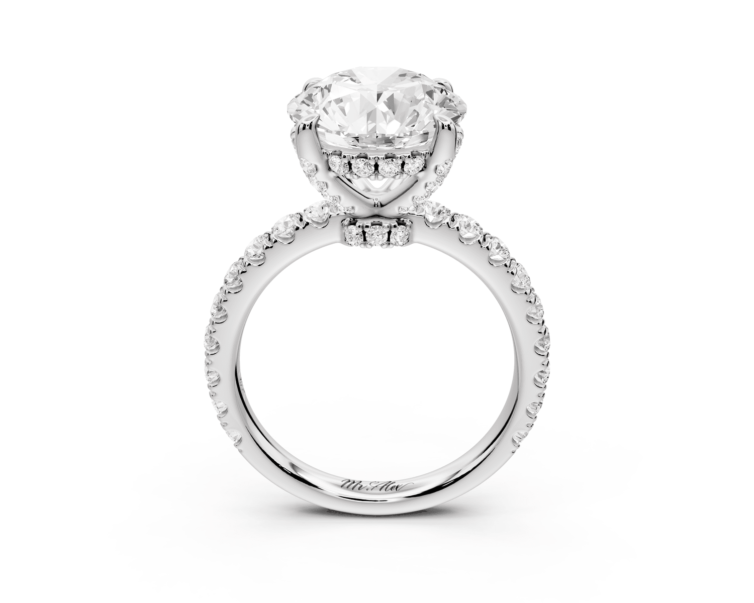 Jade - 4ct platinum round hidden halo diamond crown and bridge pavé engagamnet ring - Mr. Alex Jewelry