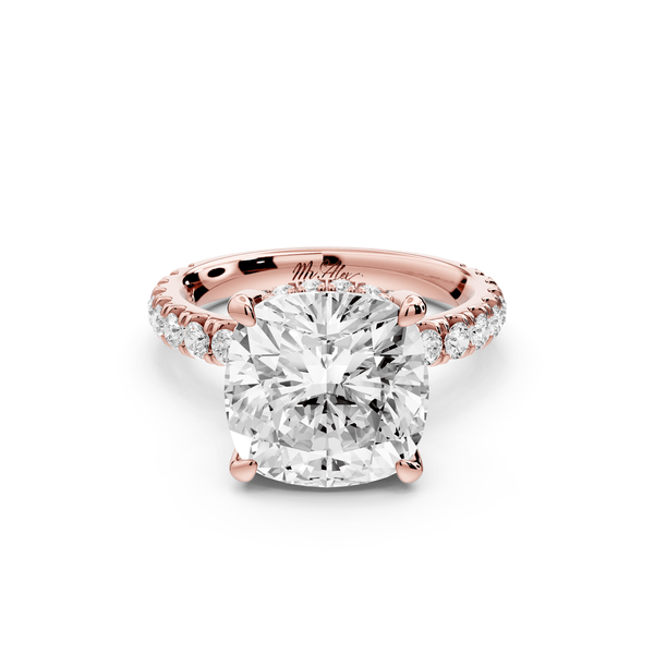 Jade - 5ct 14k rose gold cushion hidden halo diamond crown and bridge pavé engagement ring - Mr. Alex Jewelry
