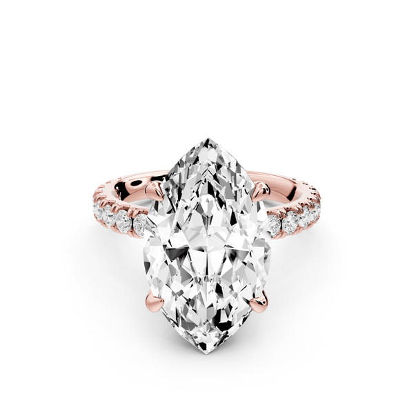 Jade - 5ct 14k rose gold marquise hidden halo diamond crown and bridge pavé engagement ring - Mr. Alex Jewelry