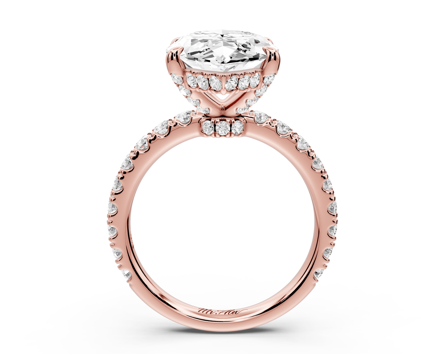 Jade - 5ct 14k rose gold marquise hidden halo diamond crown and bridge pavé engagement ring - Mr. Alex Jewelry
