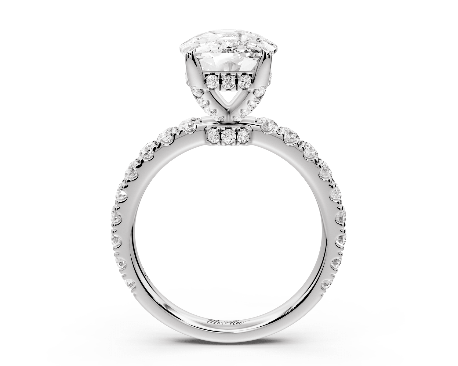 Jade - 5ct 14k white gold ecushion hidden halo diamond crown and bridge pavé engagement ring - Mr. Alex Jewelry