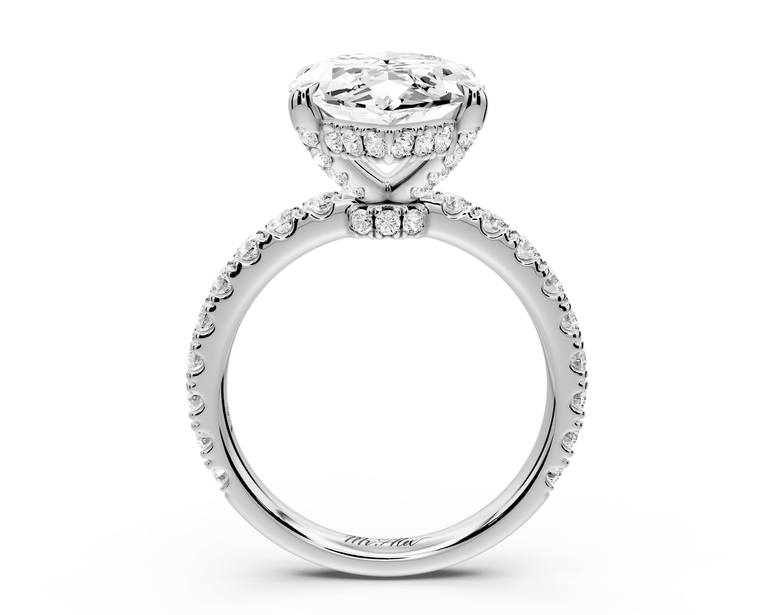 Jade - 5ct 14k white gold marquise hidden halo diamond crown and bridge pavé engagement ring - Mr. Alex Jewelry
