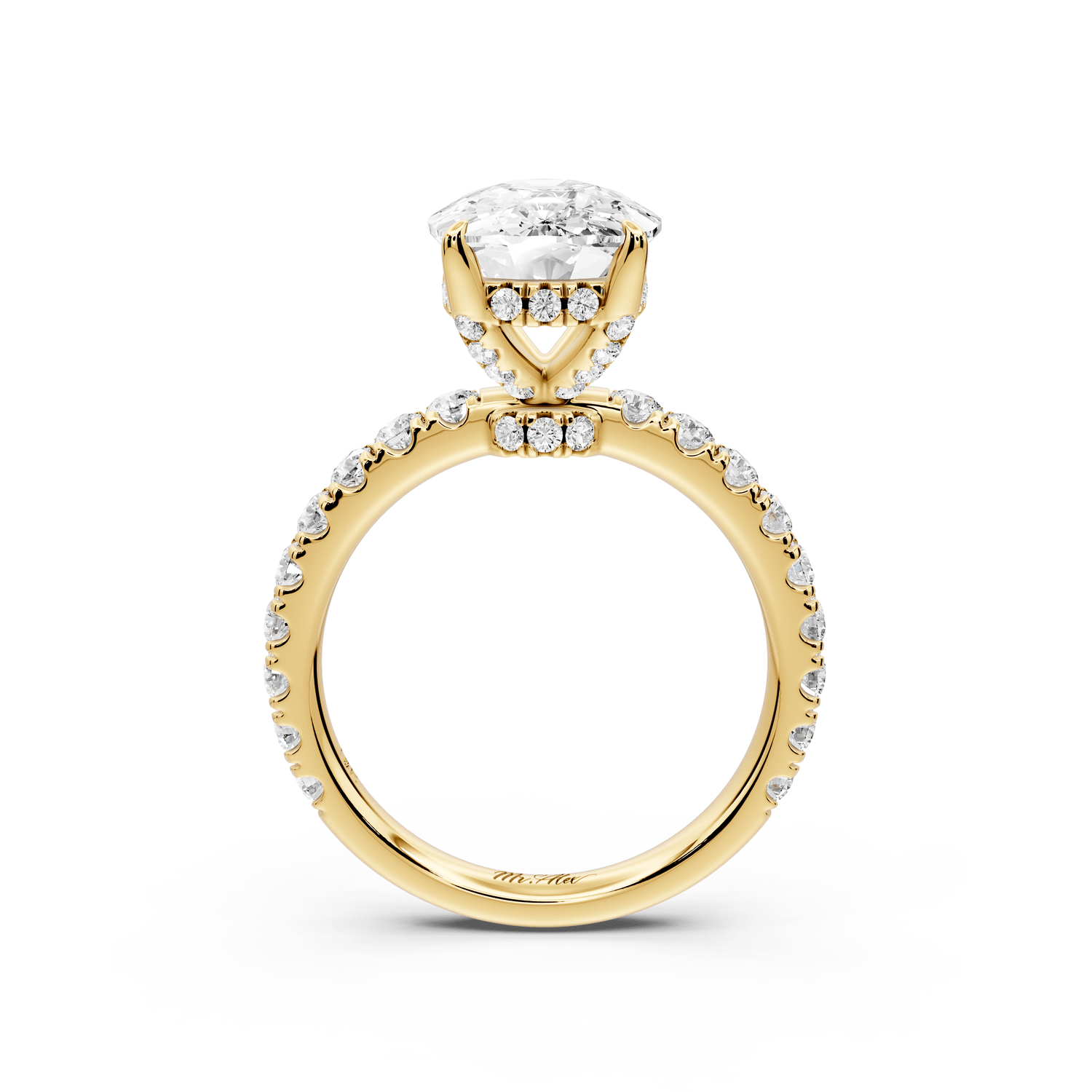 Jade - 5ct 14k yellow gold ecushion hidden halo diamond crown and bridge pavé engagement ring - Mr. Alex Jewelry