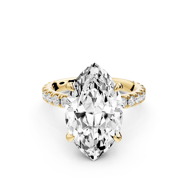 Jade - 5ct 14k yellow gold marquise hidden halo diamond crown and bridge pavé engagement ring - Mr. Alex Jewelry