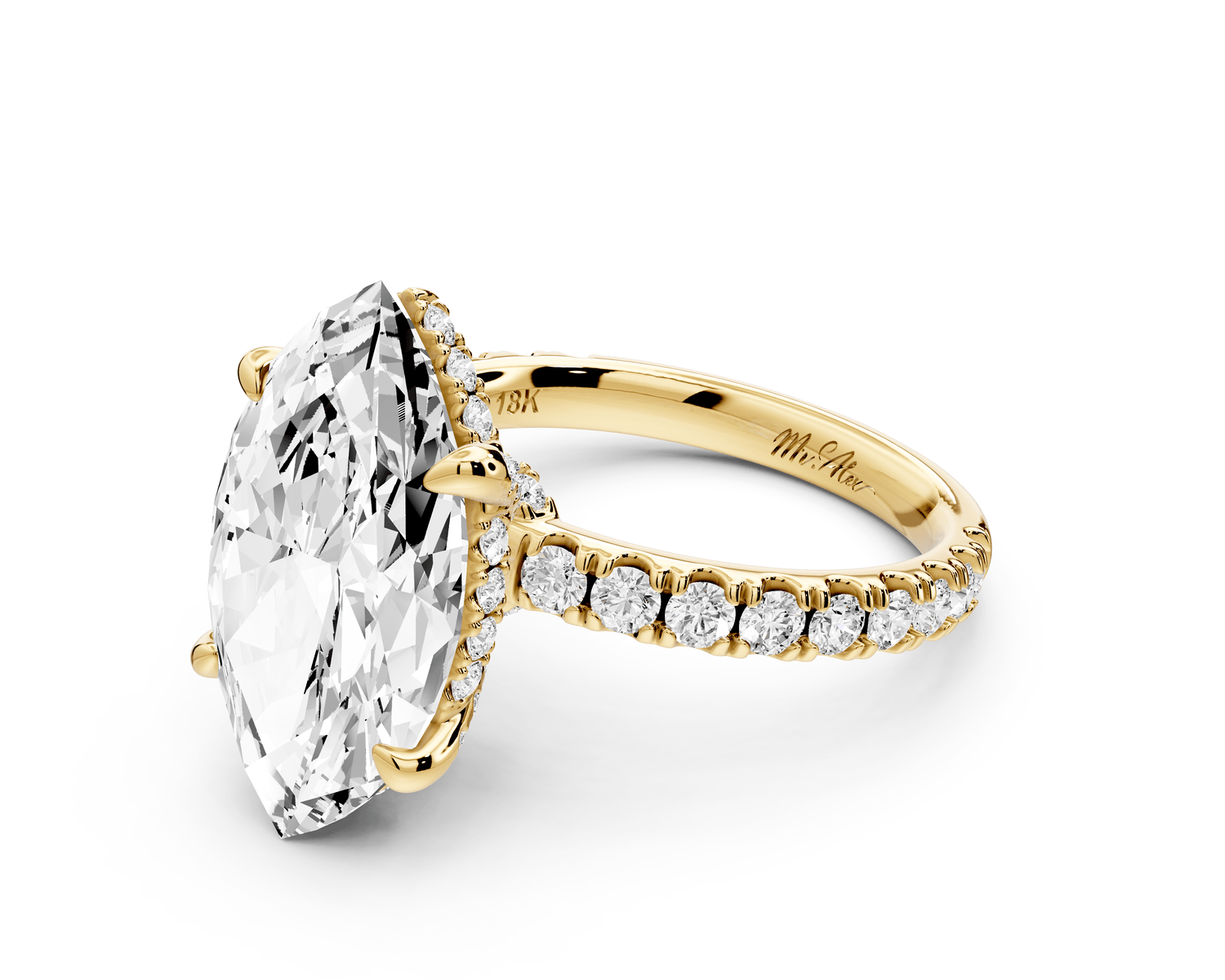 Jade - 5ct 14k yellow gold marquise hidden halo diamond crown and bridge pavé engagement ring - Mr. Alex Jewelry