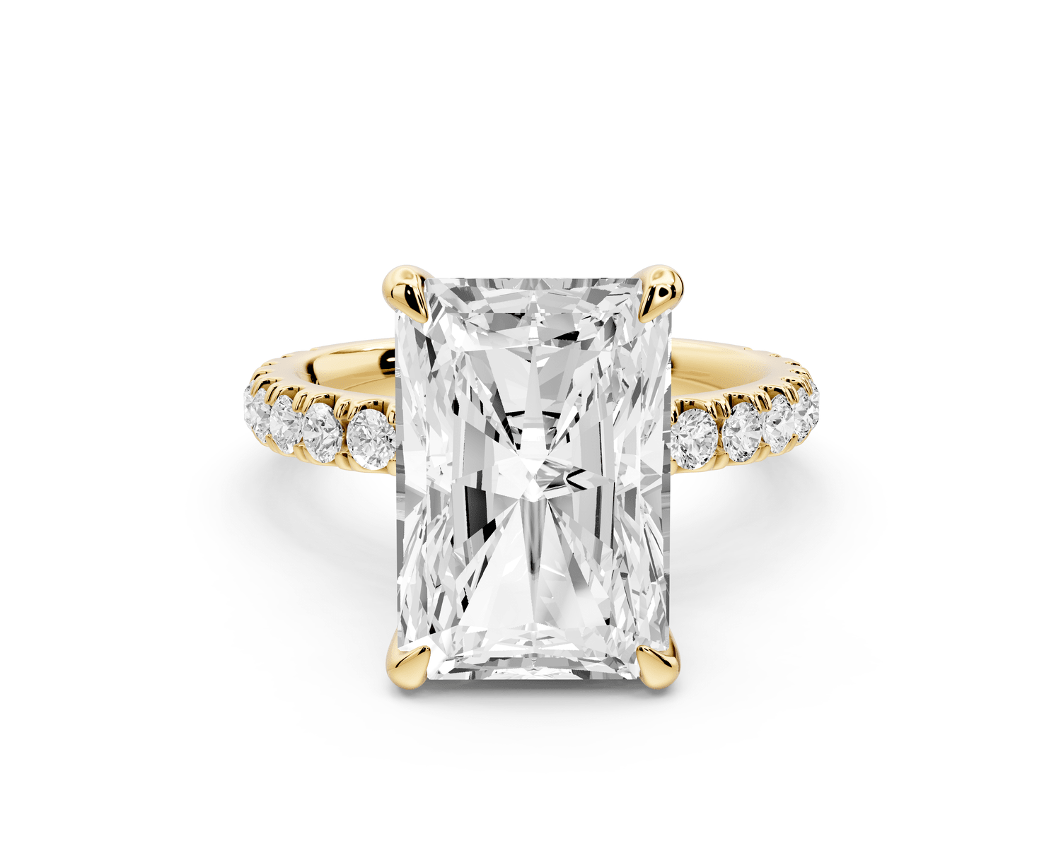 Jade - 5ct 14k yellow gold radiant hidden halo diamond crown and bridge pavé engagement ring - Mr. Alex Jewelry