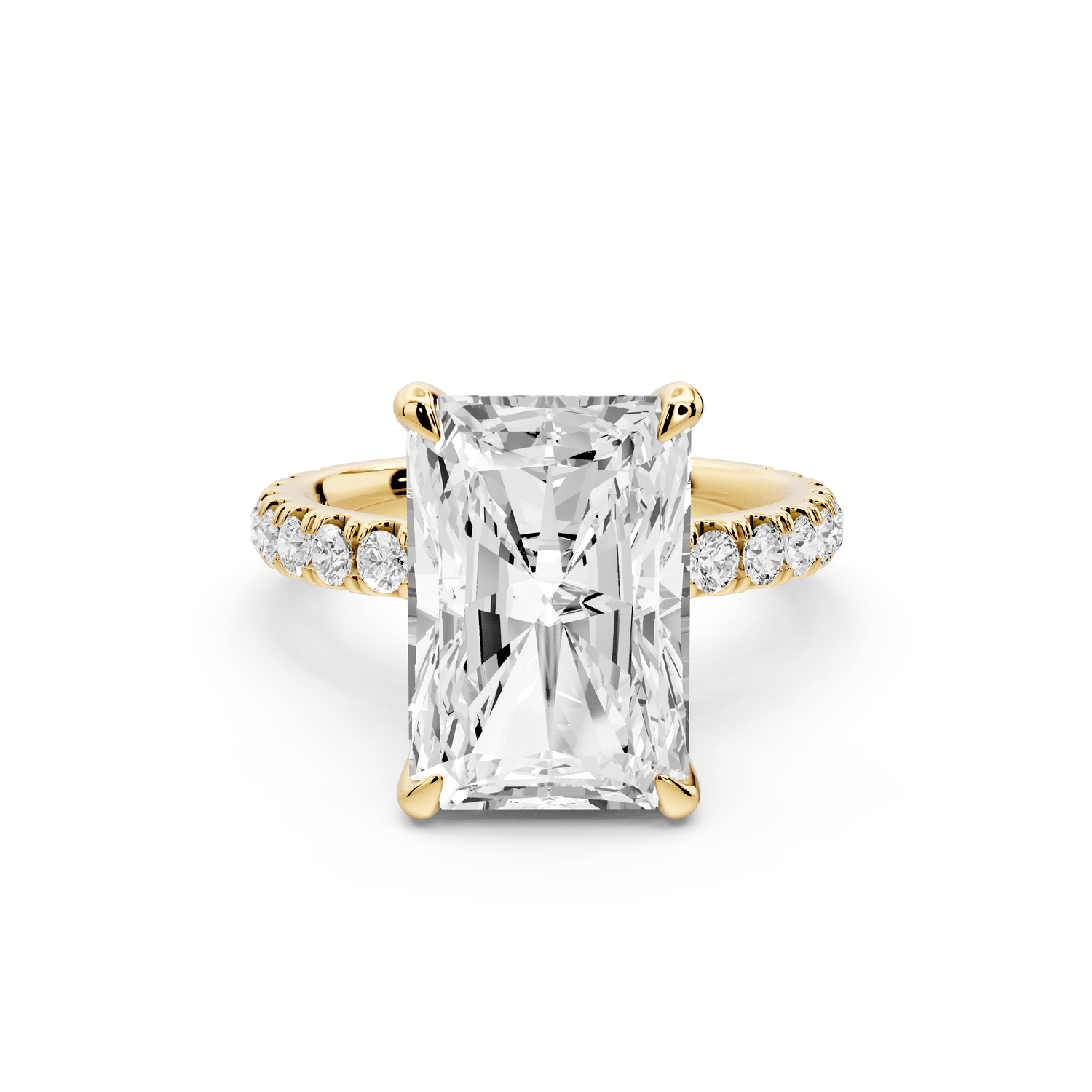 Jade - 5ct 14k yellow gold radiant hidden halo diamond crown and bridge pavé engagement ring - Mr. Alex Jewelry