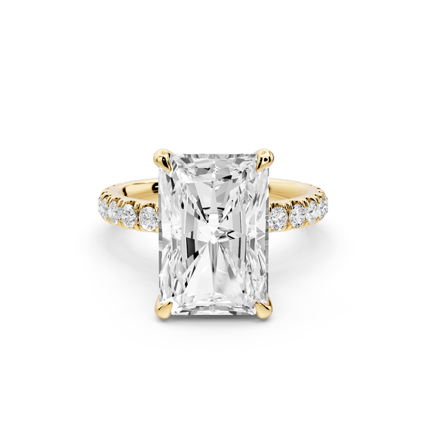 Jade - 5ct 14k yellow gold radiant hidden halo diamond crown and bridge pavé engagement ring - Mr. Alex Jewelry