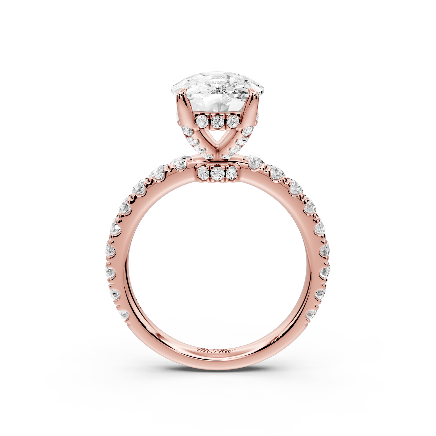 Jade - 5ct 18k rose gold ecushion hidden halo diamond crown and bridge pavé engagement ring - Mr. Alex Jewelry