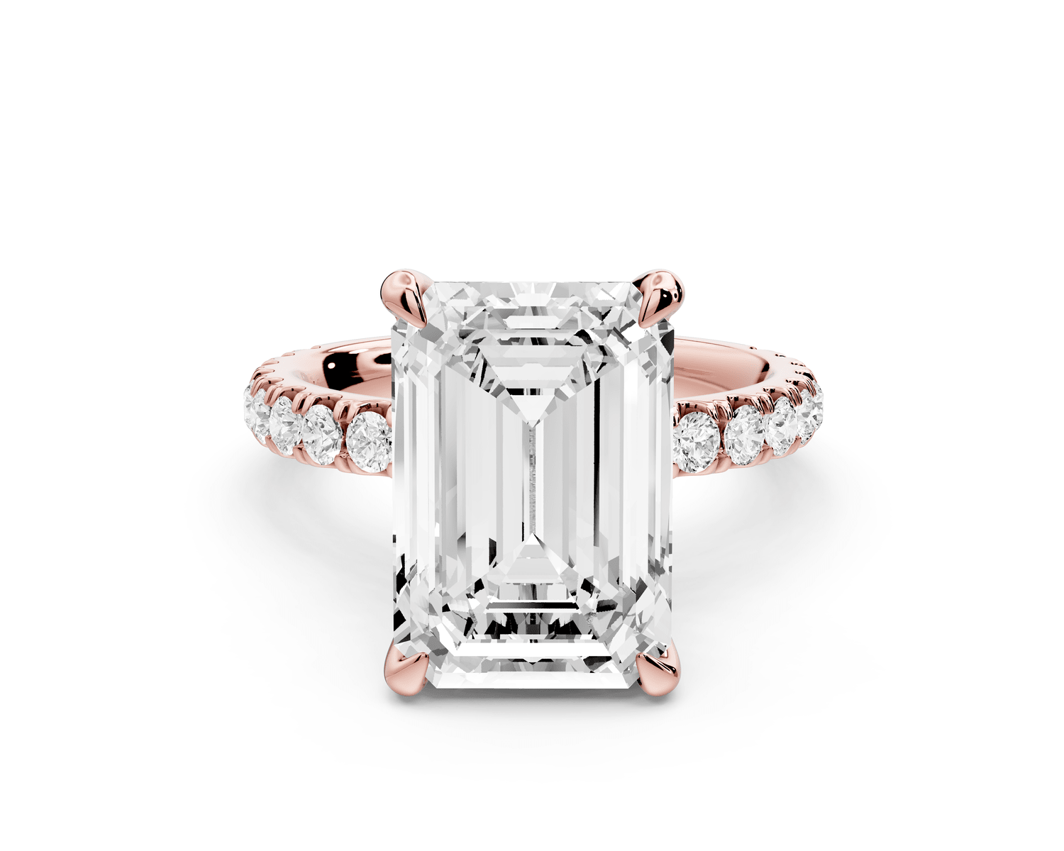 Jade - 5ct 18k rose gold emerald hidden halo diamond crown and bridge pavé engagamnet ring - Mr. Alex Jewelry