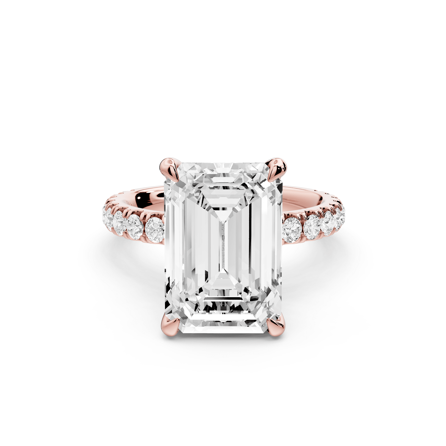 Jade - 5ct 18k rose gold emerald hidden halo diamond crown and bridge pavé engagamnet ring - Mr. Alex Jewelry