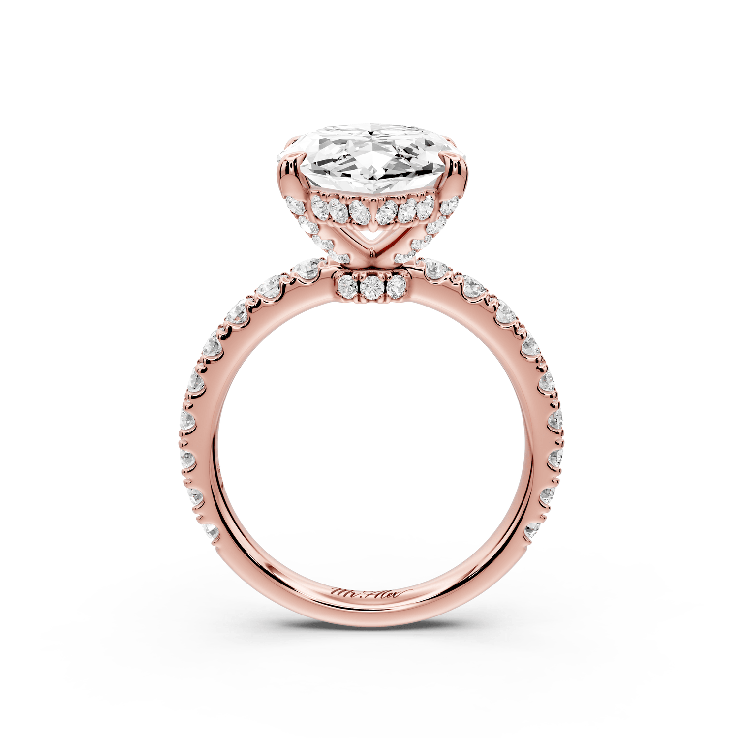 Jade - 5ct 18k rose gold marquise hidden halo diamond crown and bridge pavé engagement ring - Mr. Alex Jewelry