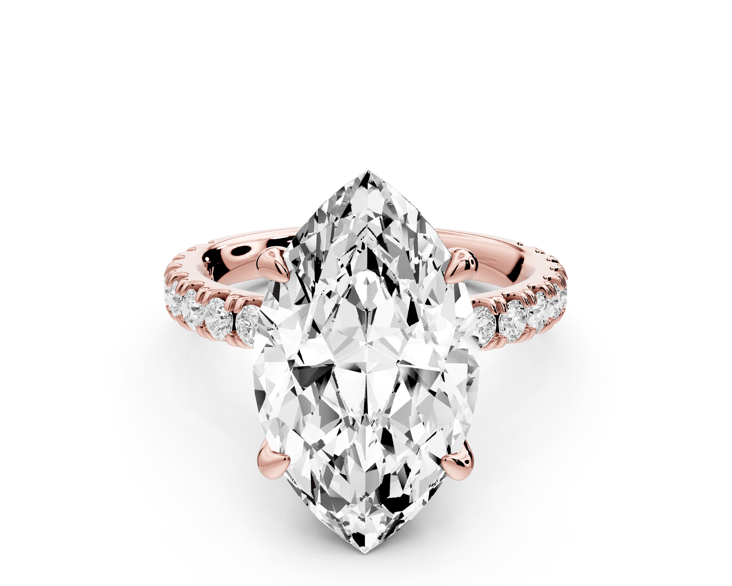 Jade - 5ct 18k rose gold marquise hidden halo diamond crown and bridge pavé engagement ring - Mr. Alex Jewelry