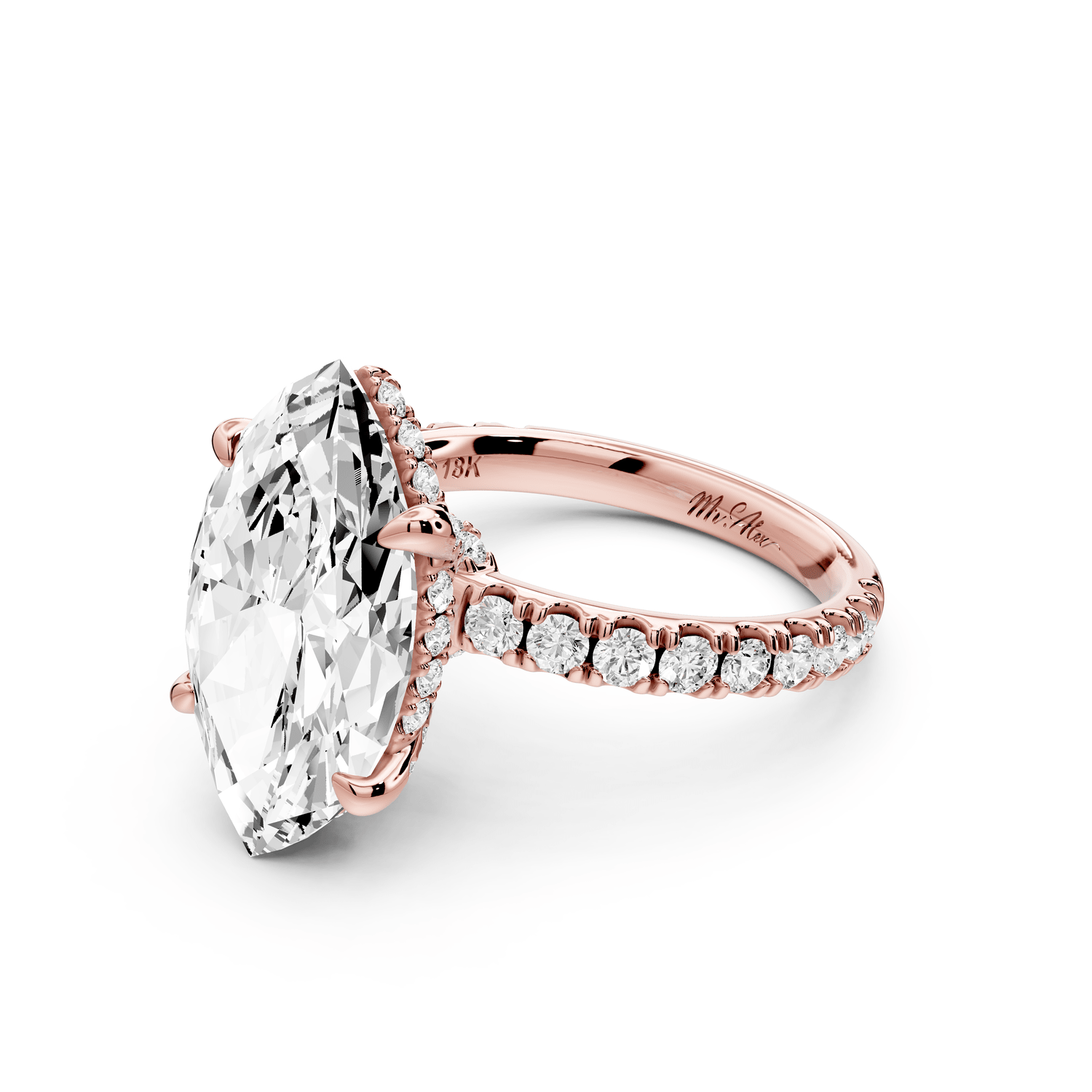 Jade - 5ct 18k rose gold marquise hidden halo diamond crown and bridge pavé engagement ring - Mr. Alex Jewelry