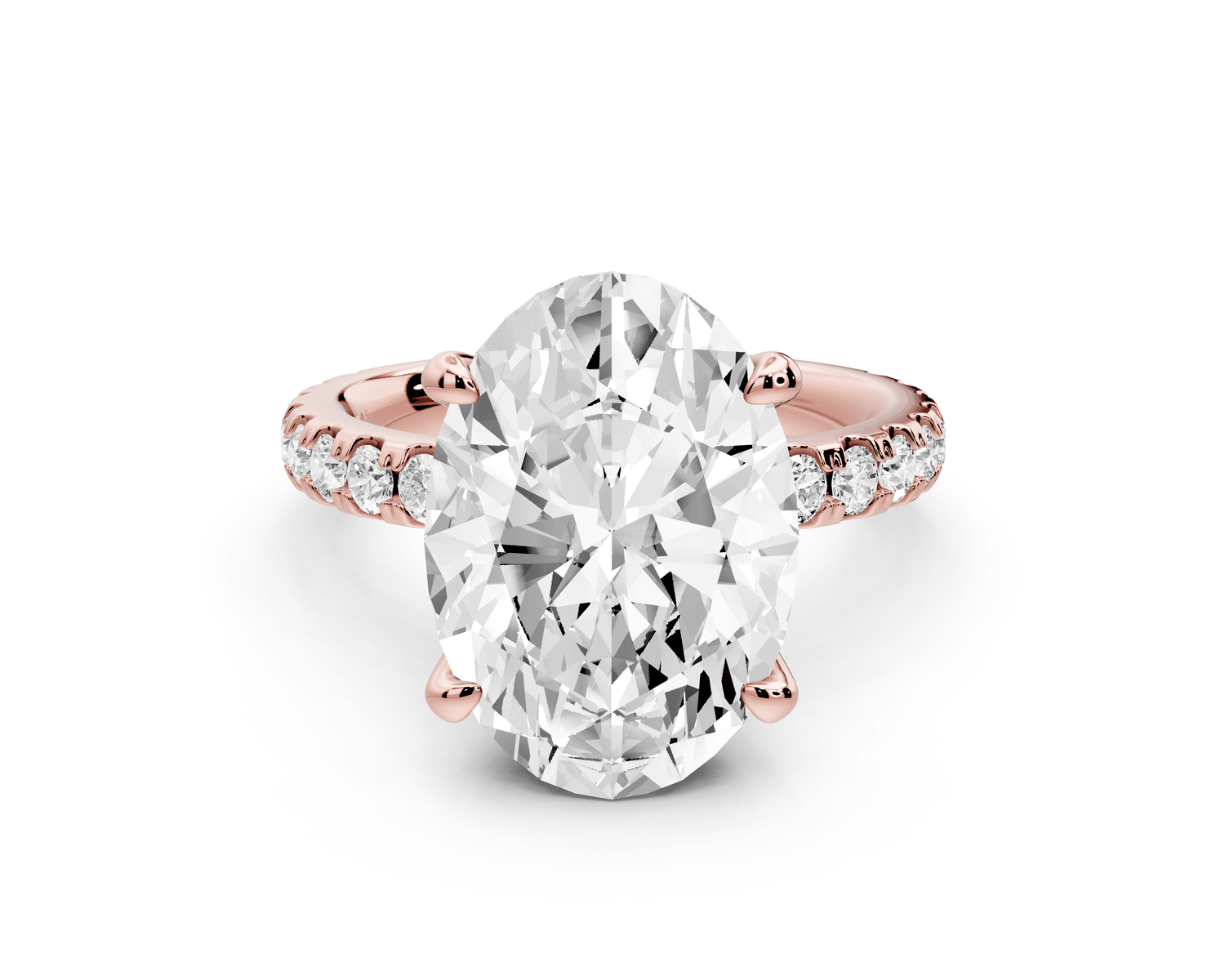 Jade - 5ct 18k rose gold oval hidden halo diamond crown and bridge pavé engagamnet ring - Mr. Alex Jewelry