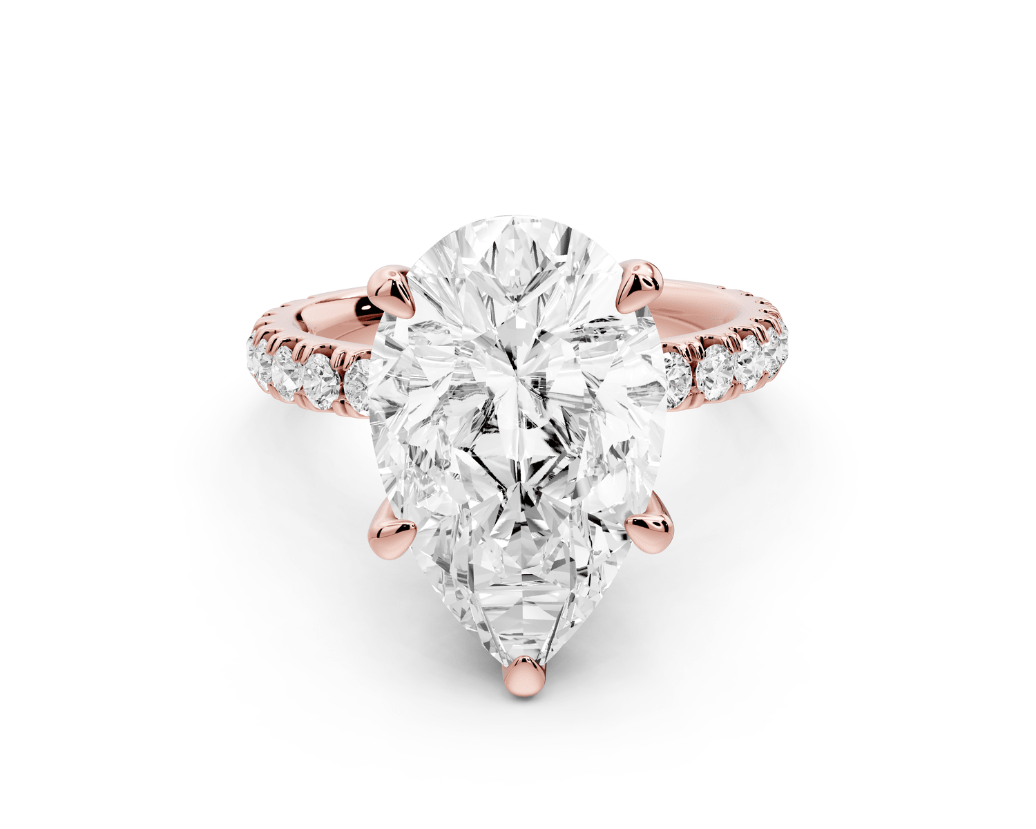 Jade - 5ct 18k rose gold pear hidden halo diamond crown and bridge pavé engagamnet ring - Mr. Alex Jewelry