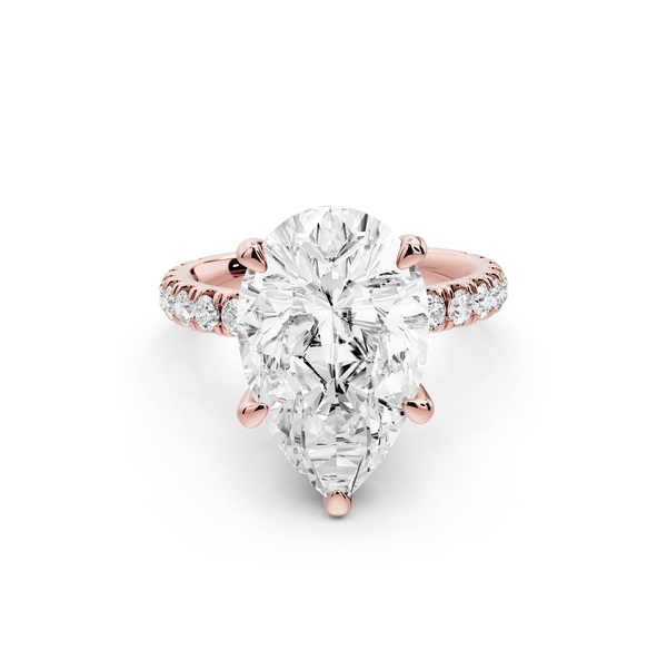 Jade - 5ct 18k rose gold pear hidden halo diamond crown and bridge pavé engagamnet ring - Mr. Alex Jewelry