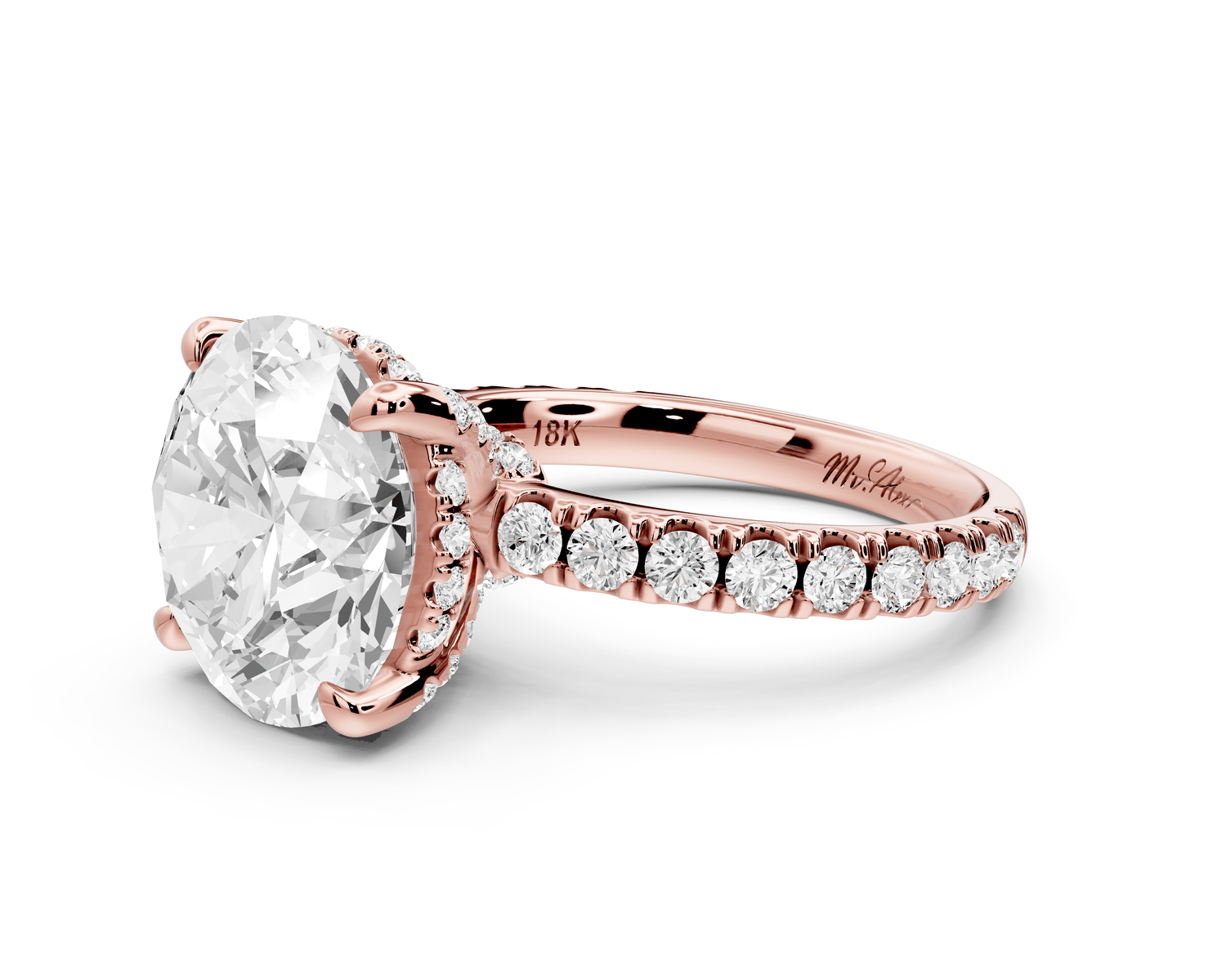 Jade - 5ct 18k rose gold round hidden halo diamond crown and bridge pavé engagamnet ring - Mr. Alex Jewelry