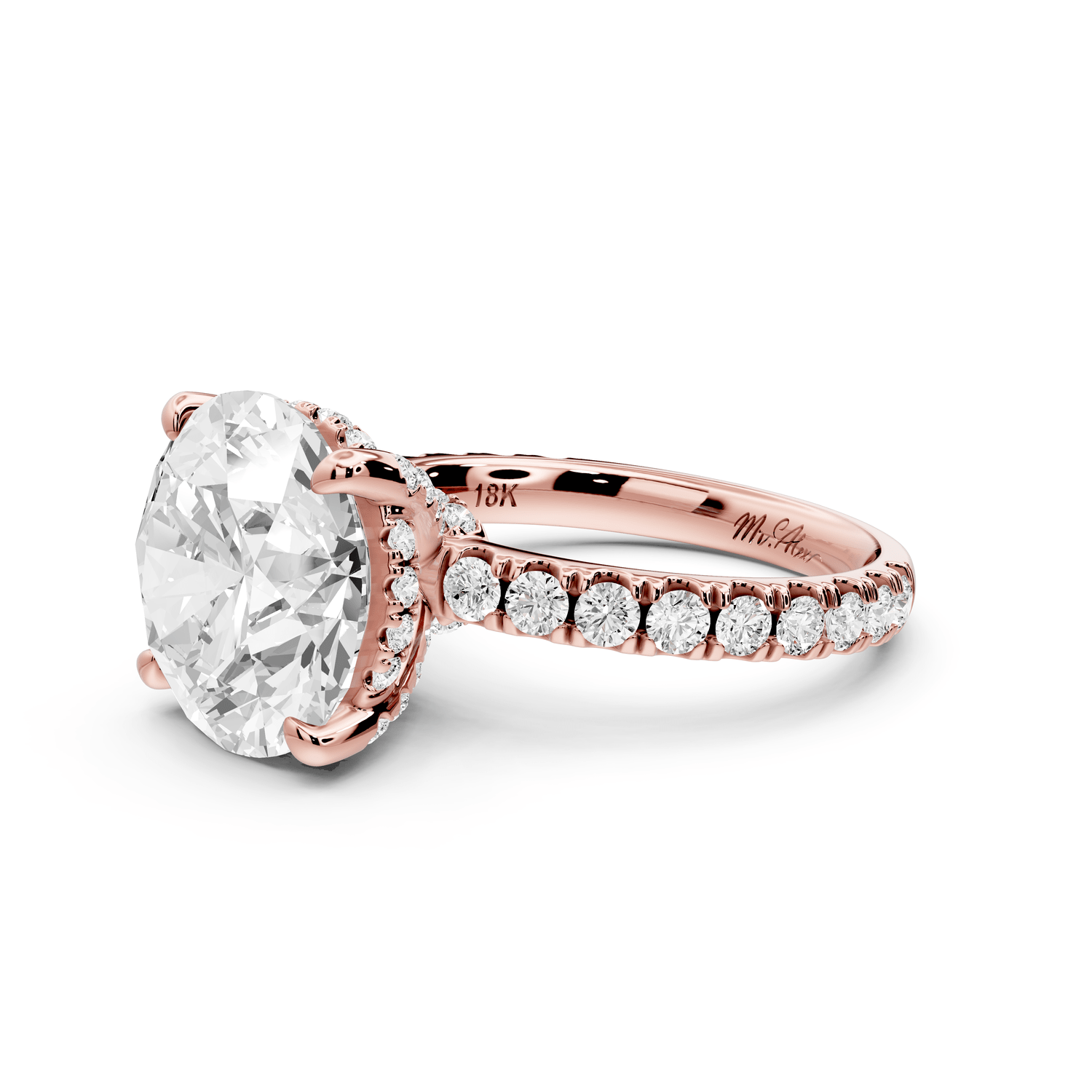 Jade - 5ct 18k rose gold round hidden halo diamond crown and bridge pavé engagamnet ring - Mr. Alex Jewelry