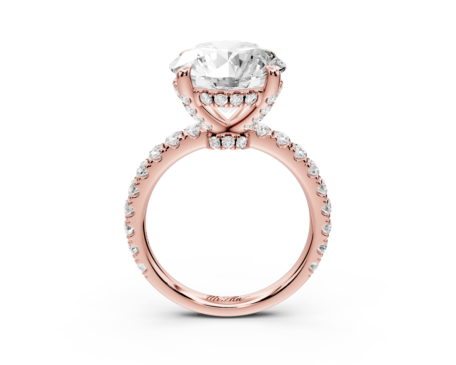 Jade - 5ct 18k rose gold round hidden halo diamond crown and bridge pavé engagamnet ring - Mr. Alex Jewelry