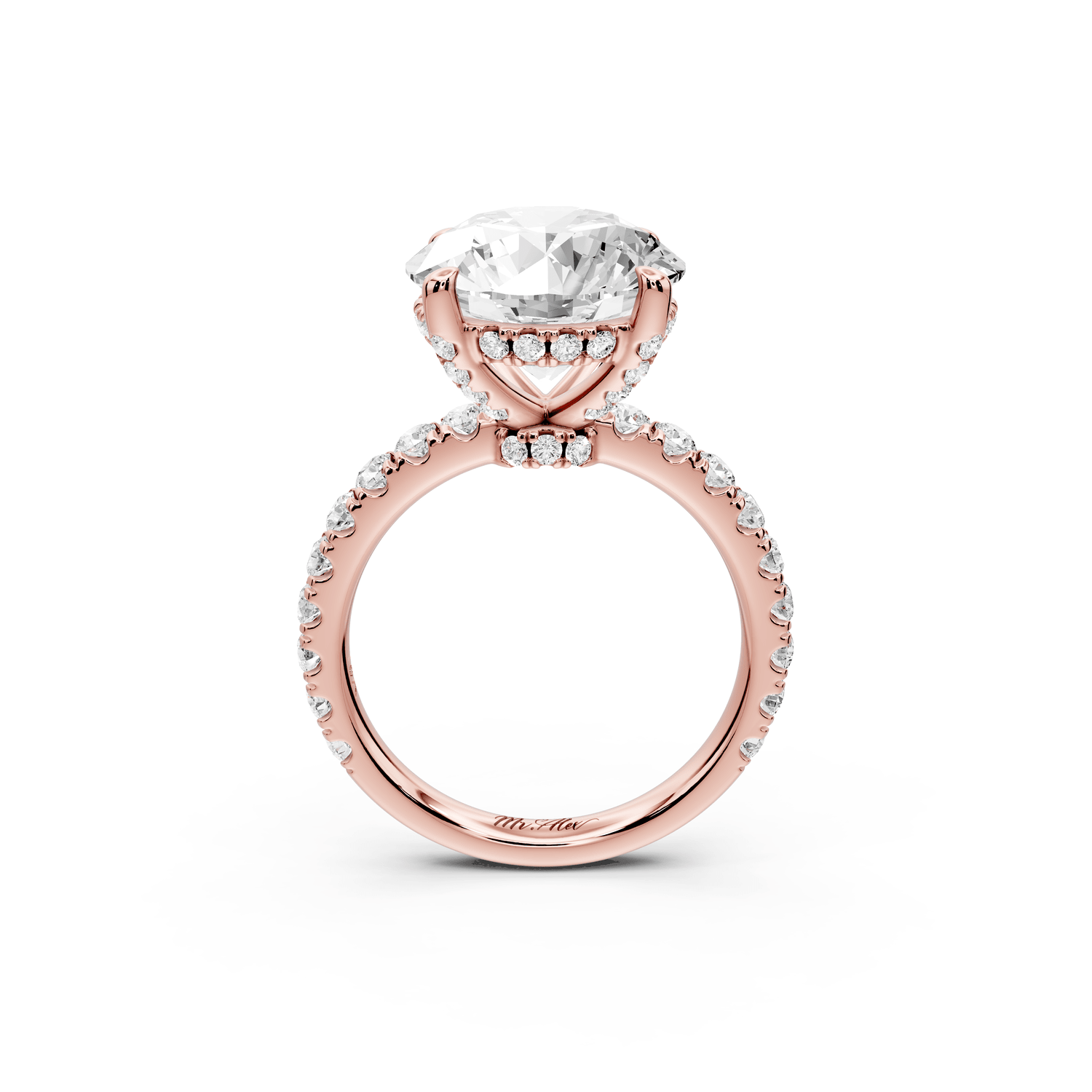 Jade - 5ct 18k rose gold round hidden halo diamond crown and bridge pavé engagamnet ring - Mr. Alex Jewelry