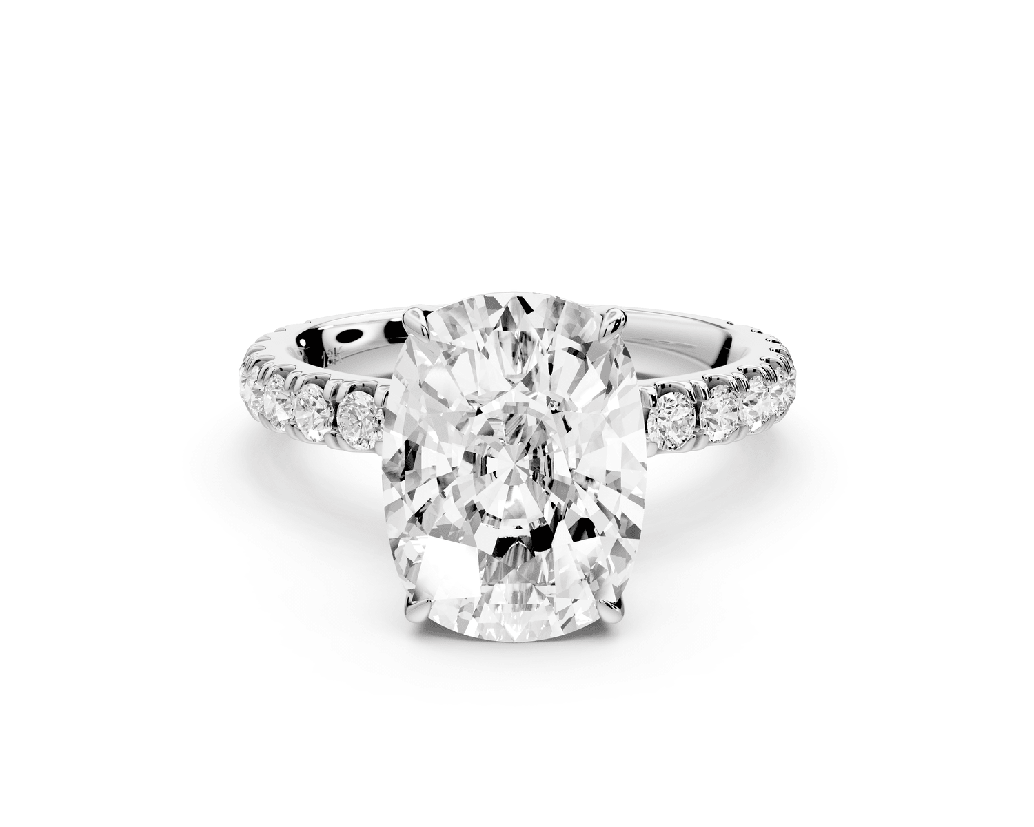 Jade - 5ct 18k white gold ecushion hidden halo diamond crown and bridge pavé engagement ring - Mr. Alex Jewelry