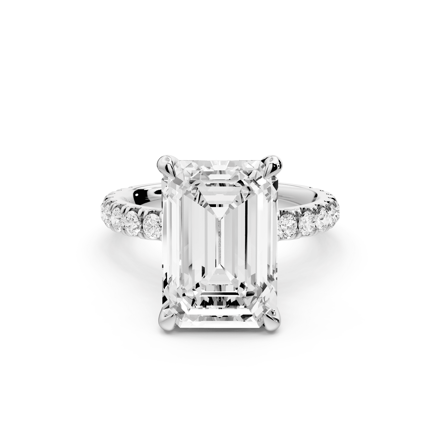 Jade - 5ct 18k white gold emerald hidden halo diamond crown and bridge pavé engagamnet ring - Mr. Alex Jewelry