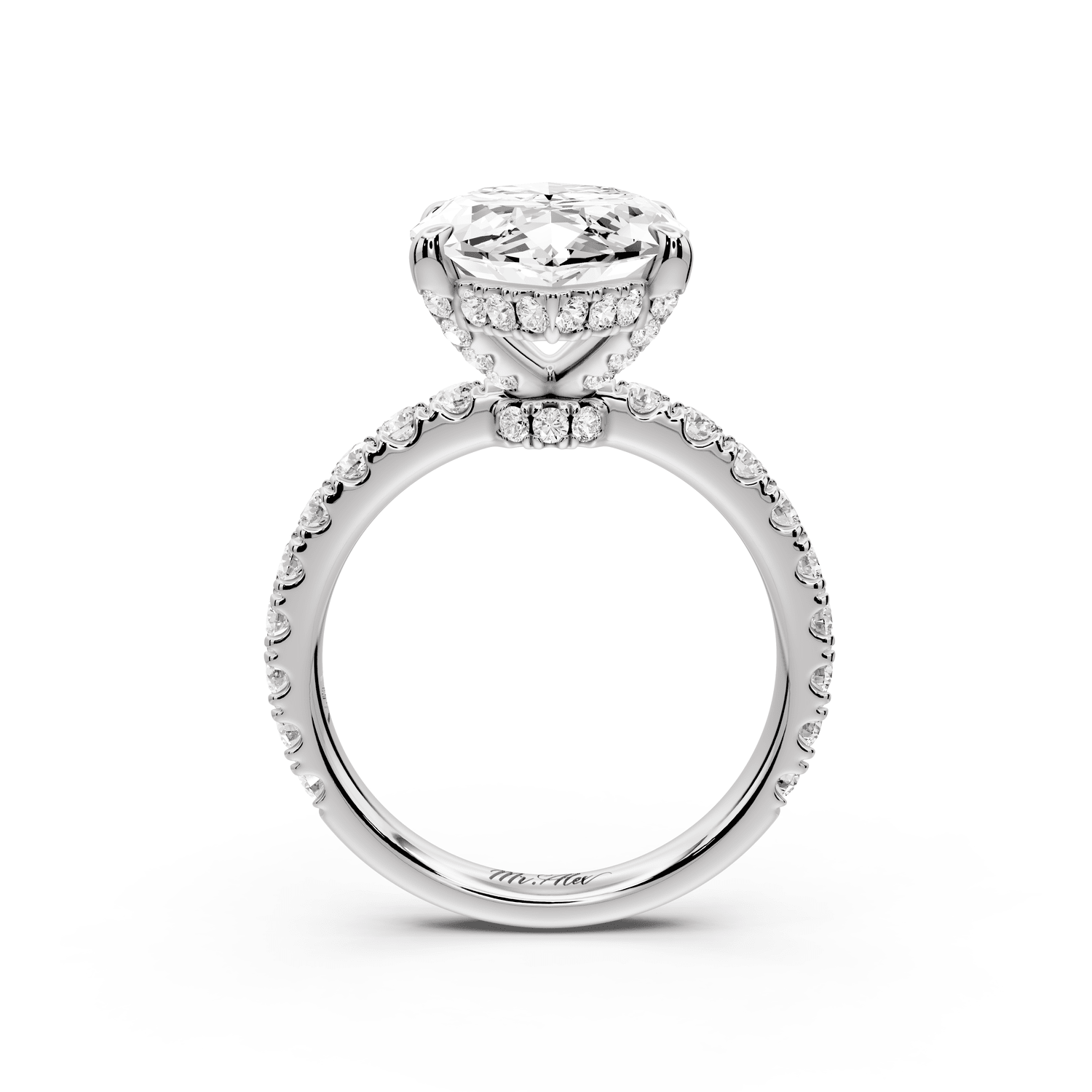 Jade - 5ct 18k white gold marquise hidden halo diamond crown and bridge pavé engagement ring - Mr. Alex Jewelry
