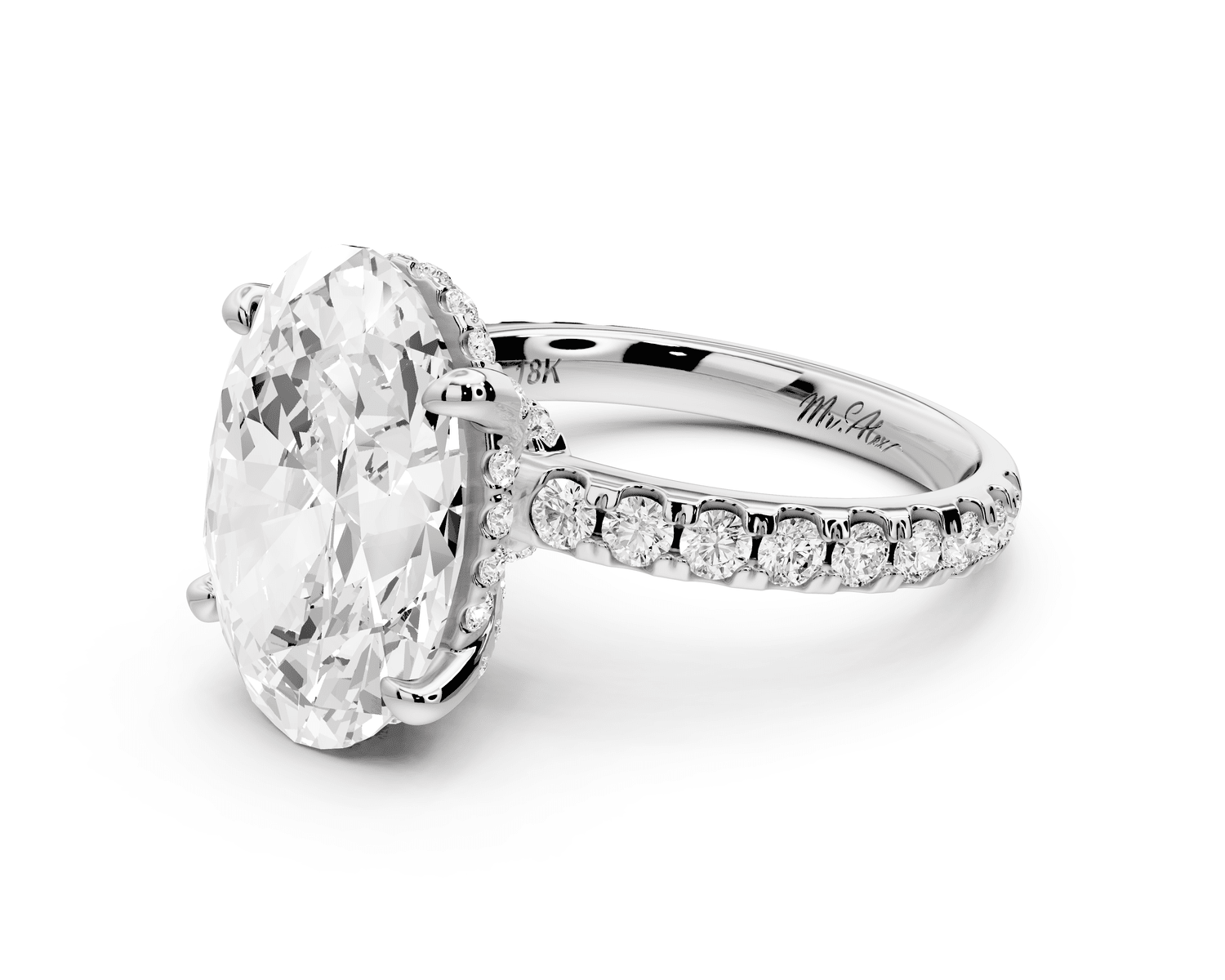 Jade - 5ct 18k white gold oval hidden halo diamond crown and bridge pavé engagamnet ring - Mr. Alex Jewelry