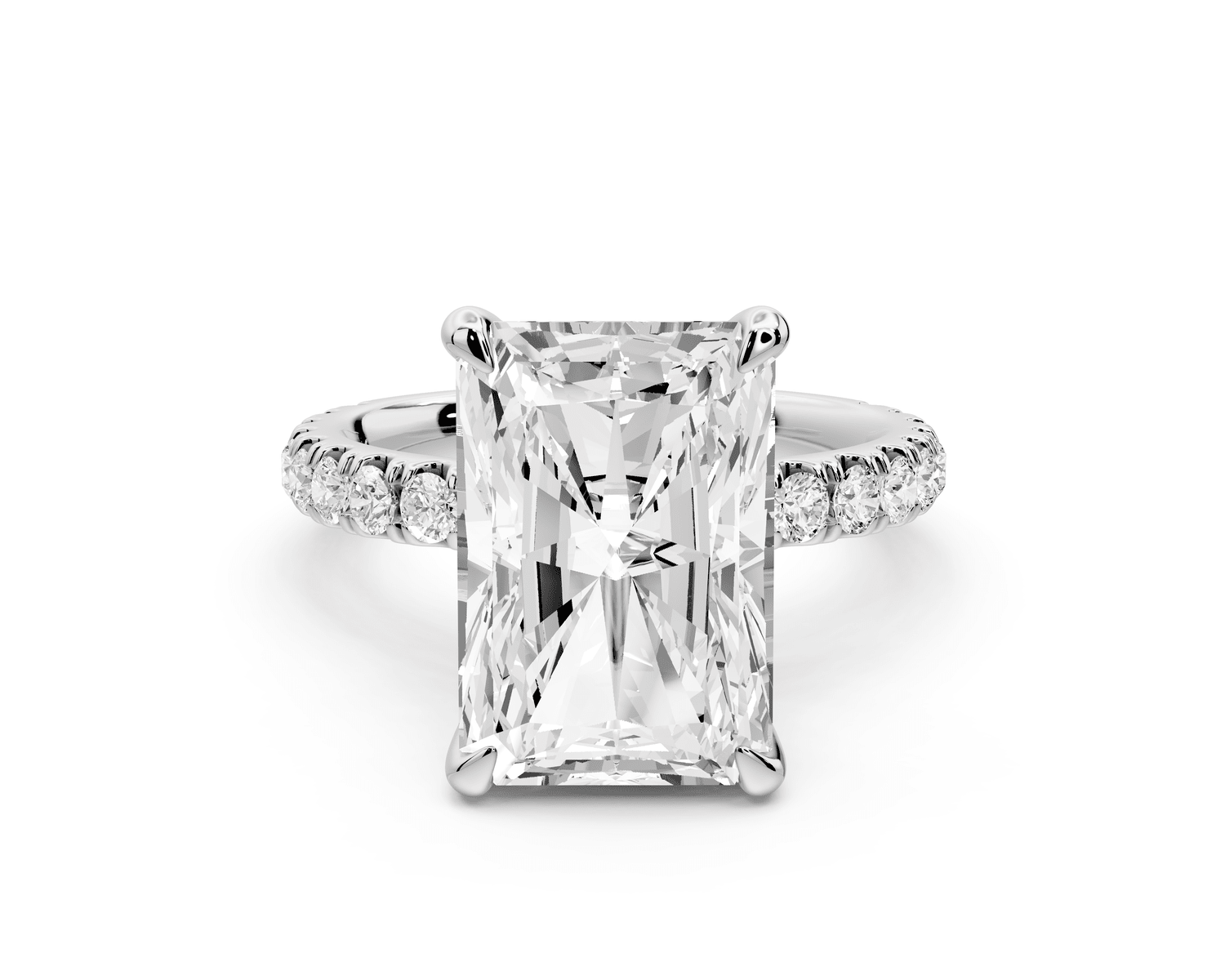 Jade - 5ct 18k white gold radiant hidden halo diamond crown and bridge pavé engagement ring - Mr. Alex Jewelry