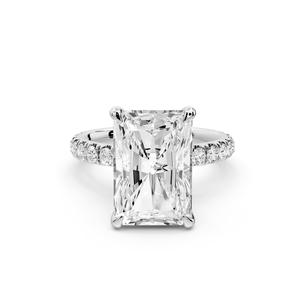 Jade - 5ct 18k white gold radiant hidden halo diamond crown and bridge pavé engagement ring - Mr. Alex Jewelry