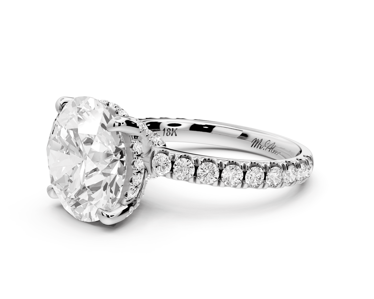 Jade - 5ct 18k white gold round hidden halo diamond crown and bridge pavé engagamnet ring - Mr. Alex Jewelry
