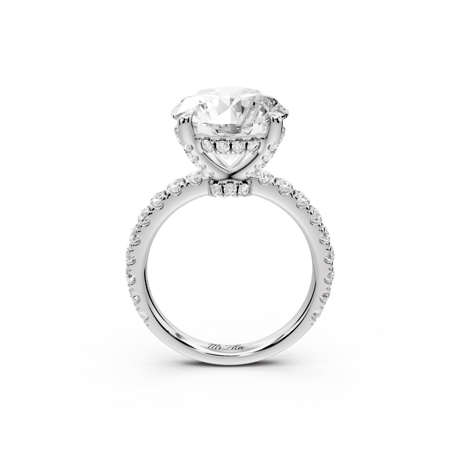 Jade - 5ct 18k white gold round hidden halo diamond crown and bridge pavé engagamnet ring - Mr. Alex Jewelry